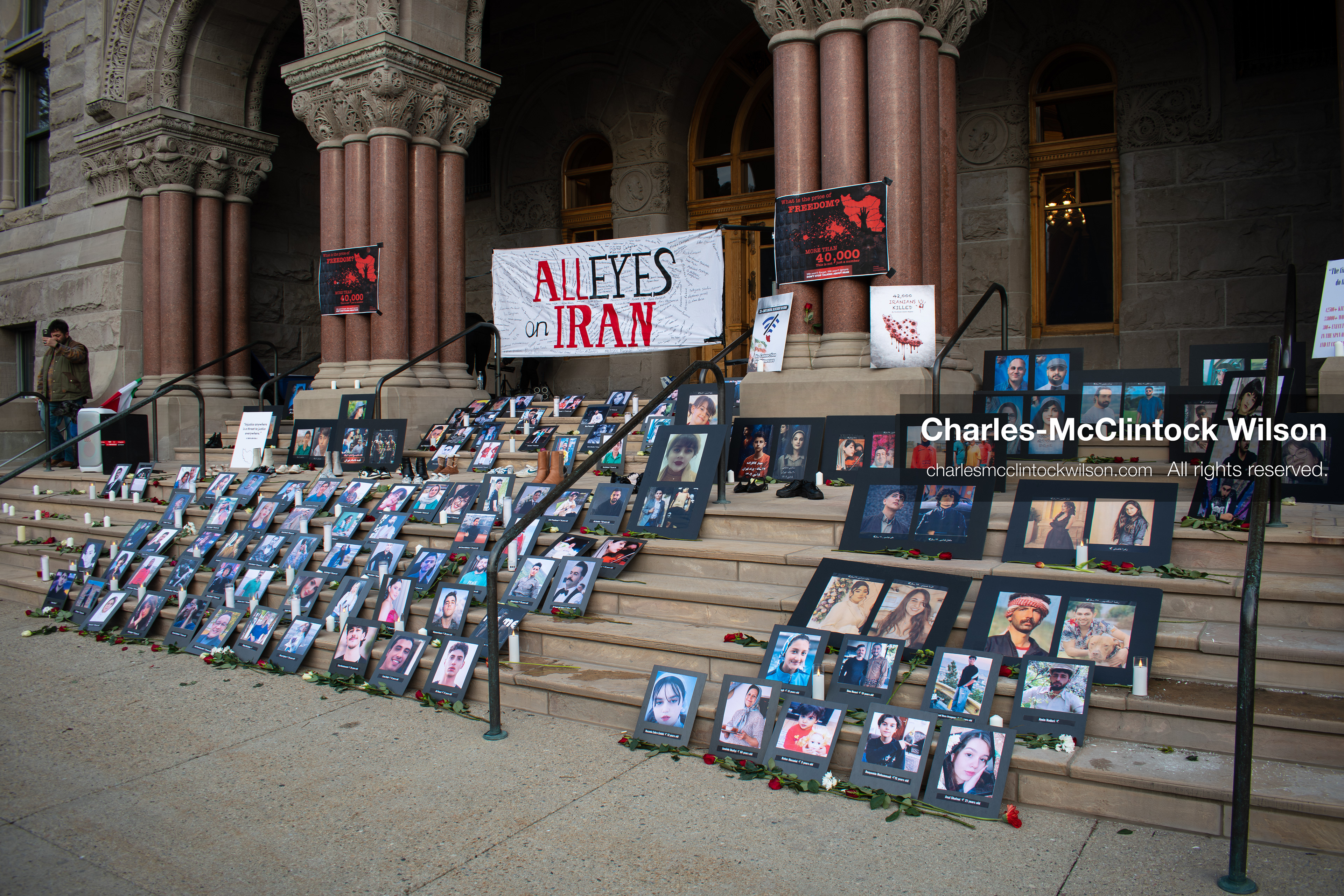January 30, 2026, Salt Lake City, Utah, USA: Portraits, candles, and flowers are arranged on the steps of the Salt Lake City and County Building during a vigil honoring victims of the Iranian government. (Credit Image: © Charles McClintock Wilson/ZUMA Press Wire)