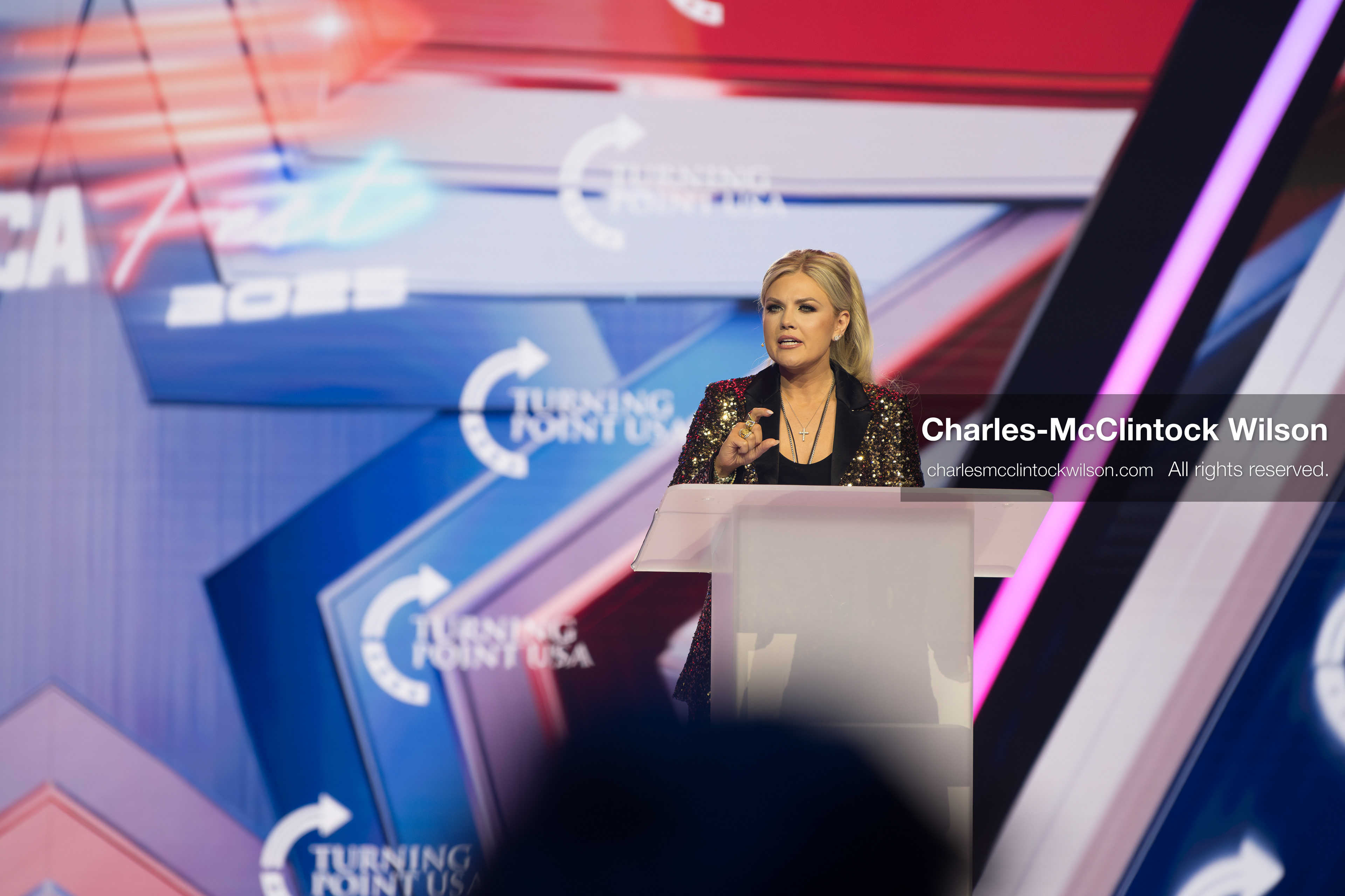 December 18, 2025, Phoenix, Arizona, USA: Mrs. Erika Kirk, CEO of Turning Point USA, speaks during Day One of Turning Point USA’s AmericaFest 2025 at the Phoenix Convention Center in Phoenix, Arizona.   (Credit Image: © Charles‑McClintock Wilson/ZUMA Press Wire)