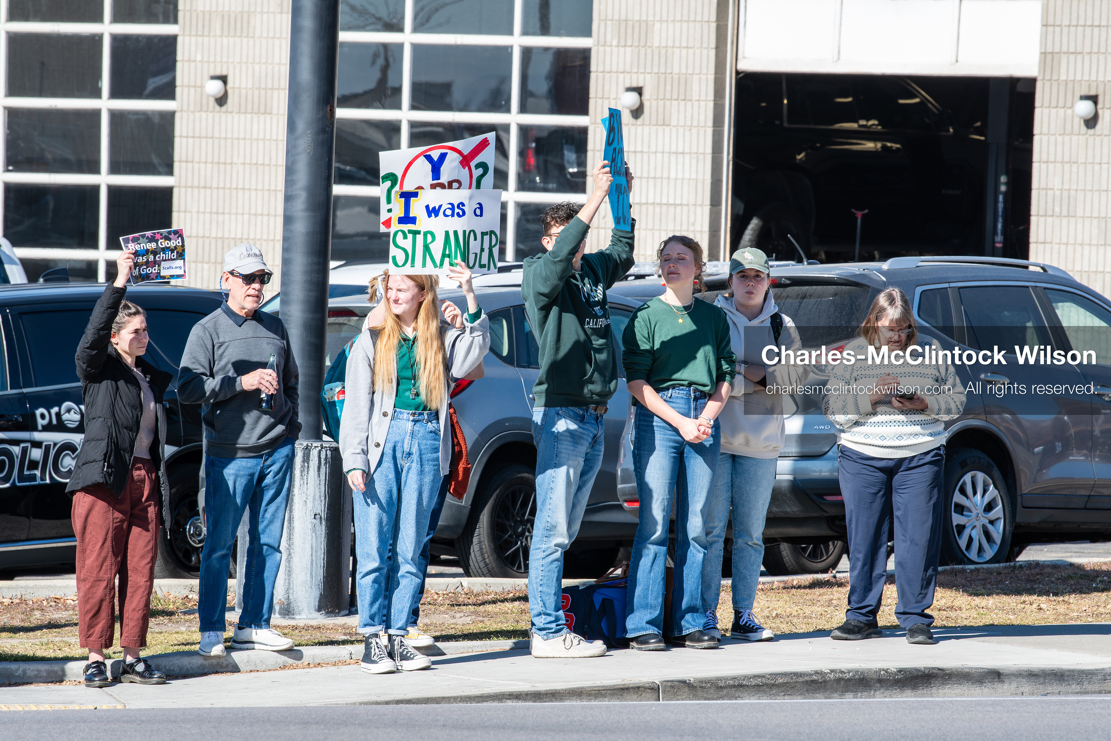February 5, 2026, Provo, Utah, USA: Students and community members gather near Brigham Young University in Provo to demonstrate against the presence of US Customs and Border Protection recruiters at a career fair held on the BYU campus. (Credit Image: © Charles McClintock Wilson/ZUMA Press Wire)