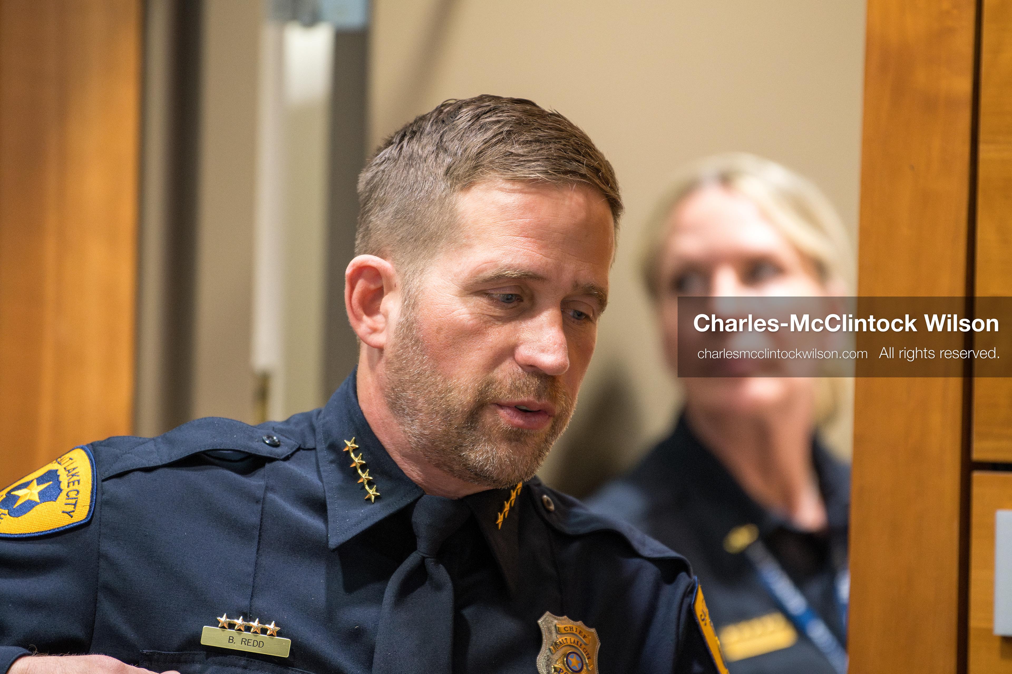 January 8, 2026, Salt Lake City, Utah, USA: Salt Lake City Police Chief BRIAN REDD speaks during a press conference at the Salt Lake City Public Safety Building in Salt Lake City, Utah, on Jan. 8, 2026. Officials provided updates on the investigation into the shooting outside an LDS meetinghouse on Redwood Road the previous night, where 38 year old Sione Vatuvei and 46 year old Vaea Tulikihihifo were killed and six others were wounded during a memorial service. Police said they have solid leads and are reviewing surveillance video and license plate reader data. (Credit Image: © Charles-McClintock Wilson/ZUMA Press Wire)