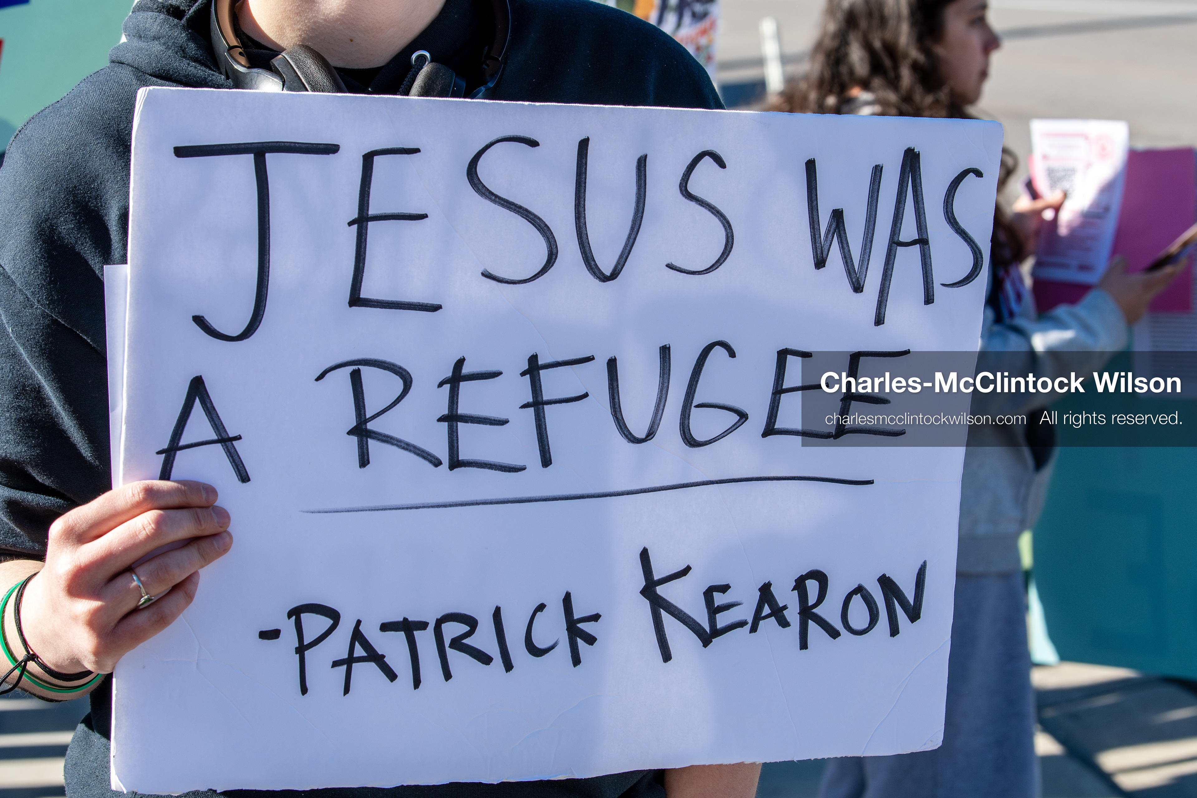 February 5, 2026, Provo, Utah, USA: A demonstrator holds a sign during a gathering near Brigham Young University in Provo where students and community members protested the presence of US Customs and Border Protection recruiters at a career fair held on the BYU campus. (Credit Image: © Charles McClintock Wilson/ZUMA Press Wire)