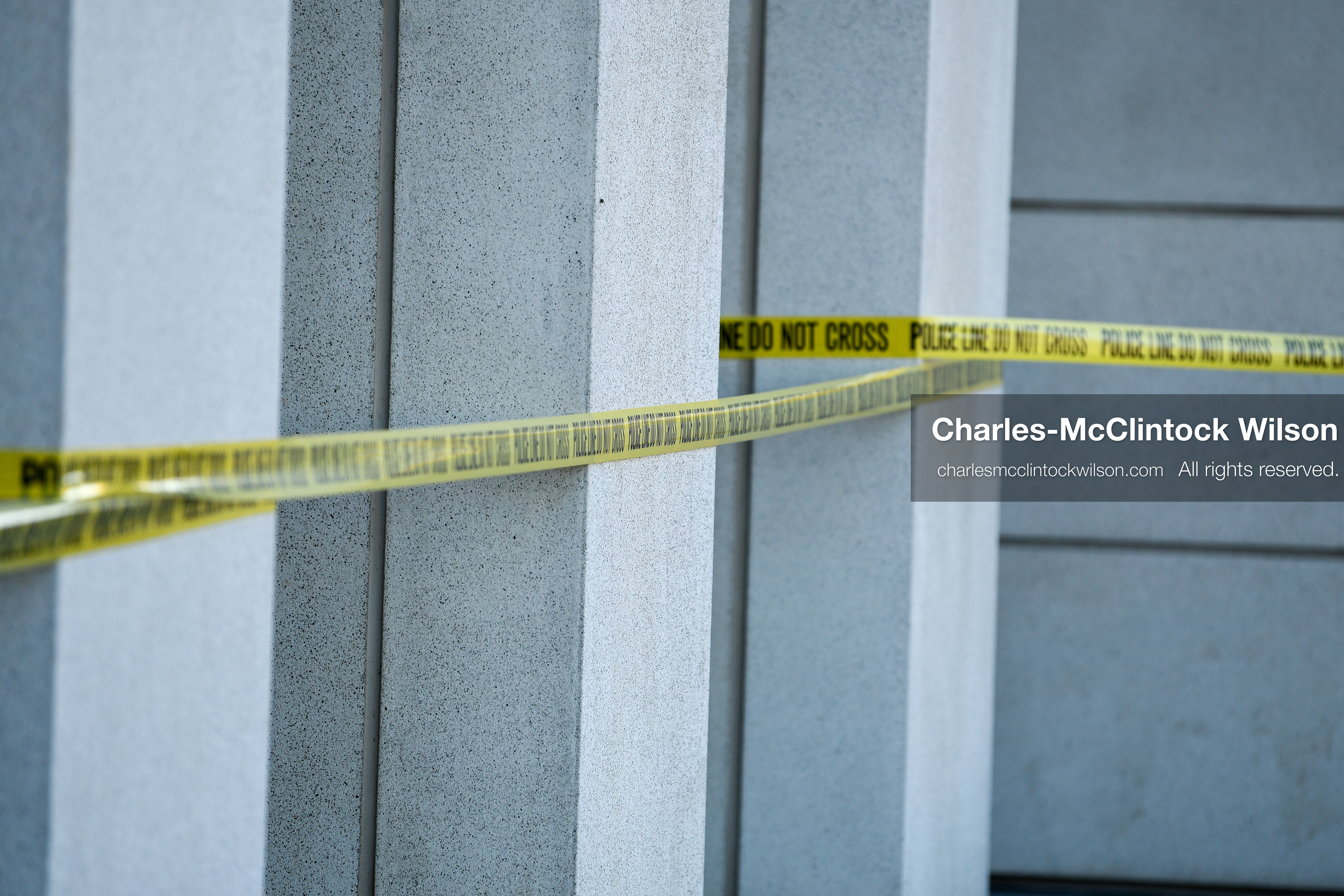 PROVO, UTAH, USA – DECEMBER 11, 2025: Police tape blocks access near the Fourth District Court in Provo during the first in‑person court appearance of Tyler Robinson in the Charlie Kirk murder case. (Credit Image: © Charles‑McClintock Wilson/ZUMA Press Wire)