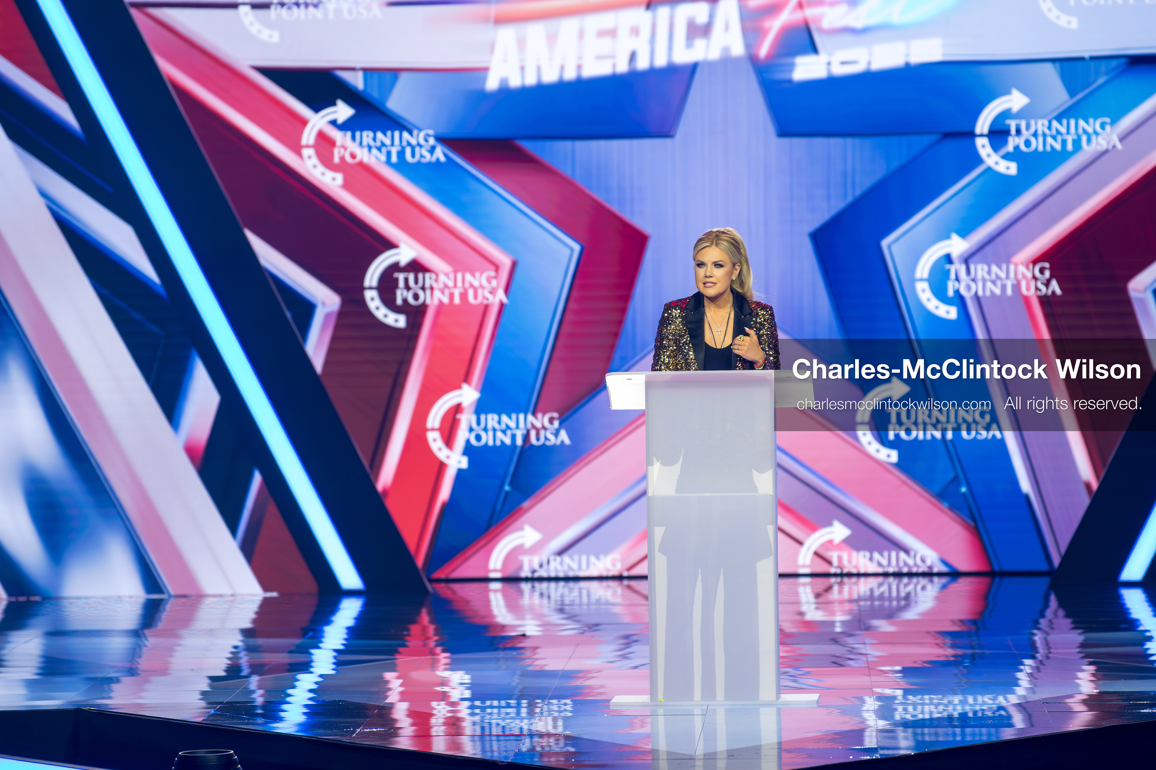 December 18, 2025, Phoenix, Arizona, USA: Mrs. Erika Kirk, CEO of Turning Point USA, speaks during Day One of Turning Point USA’s AmericaFest 2025 at the Phoenix Convention Center in Phoenix, Arizona.   (Credit Image: © Charles‑McClintock Wilson/ZUMA Press Wire)