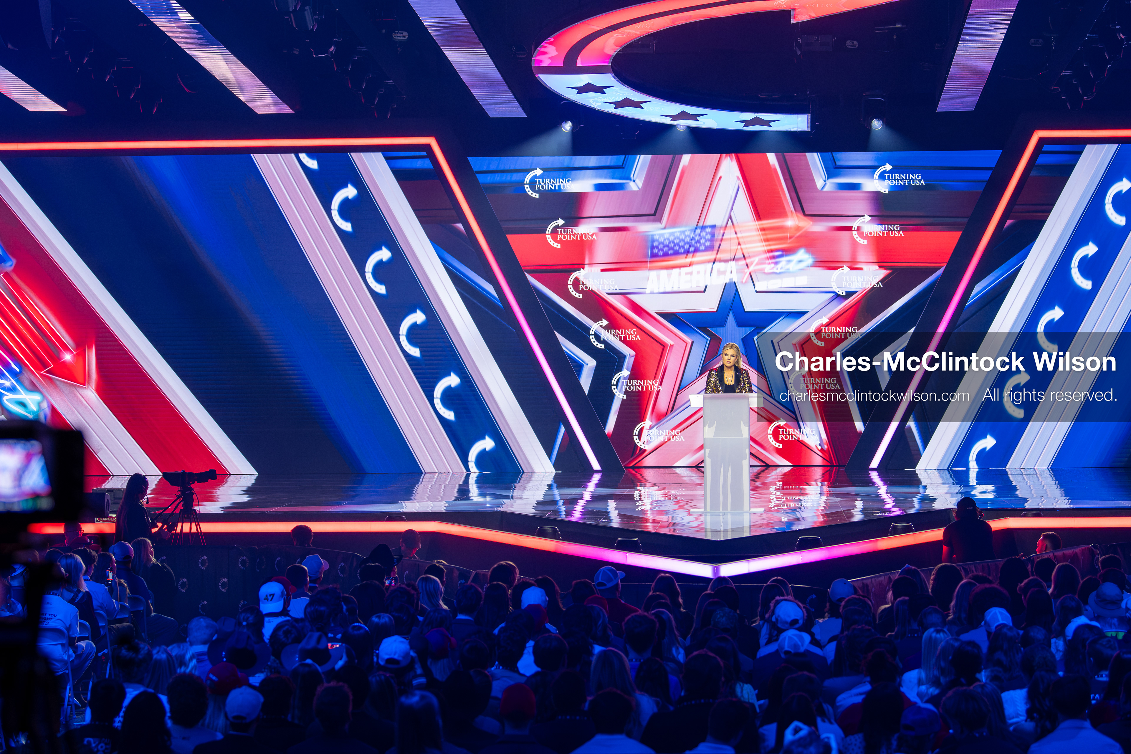 December 18, 2025, Phoenix, Arizona, USA: Mrs. Erika Kirk, CEO of Turning Point USA, speaks during Day One of Turning Point USA’s AmericaFest 2025 at the Phoenix Convention Center in Phoenix, Arizona.   (Credit Image: © Charles‑McClintock Wilson/ZUMA Press Wire)