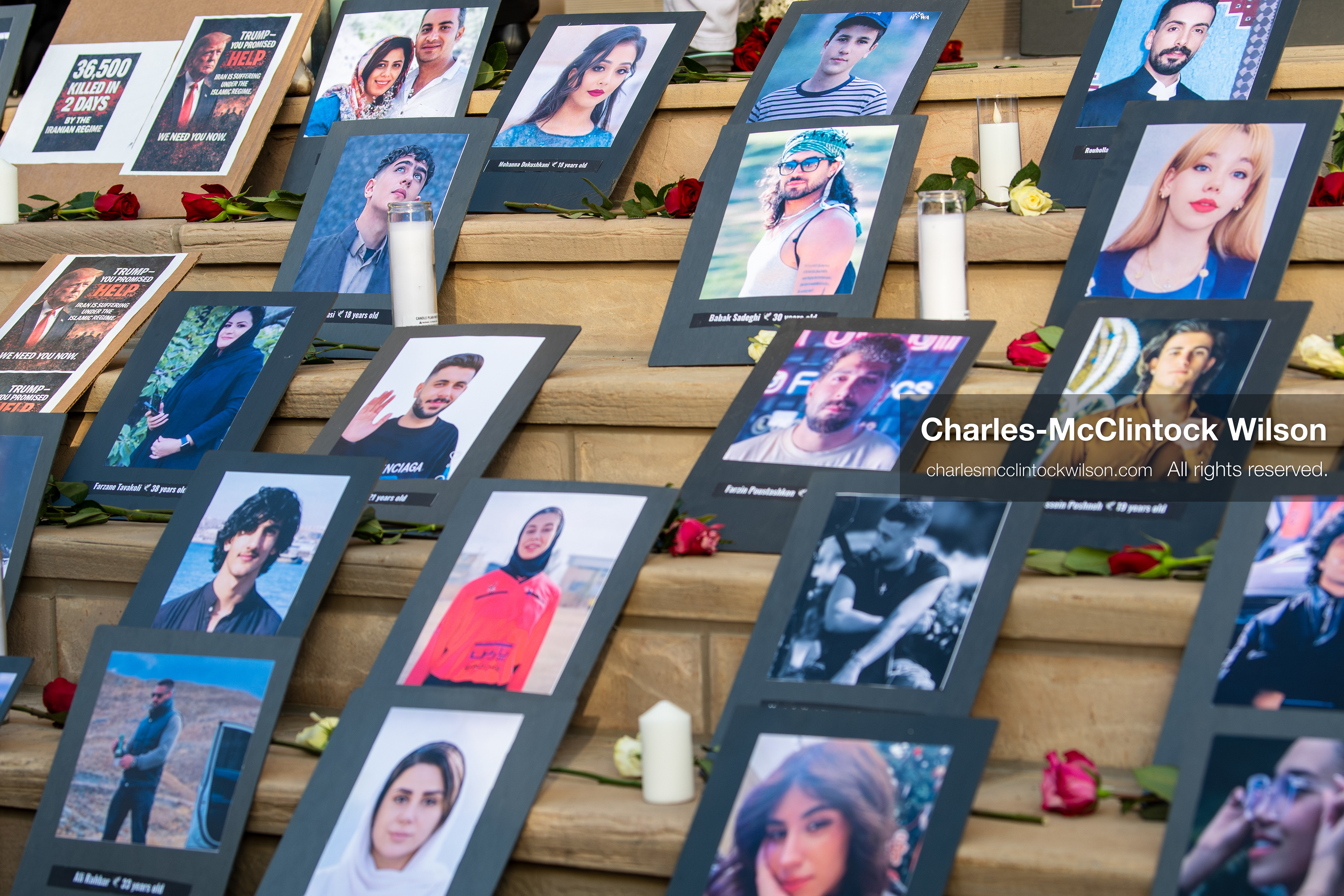 January 30, 2026, Salt Lake City, Utah, USA: Portraits, candles, and flowers are arranged on the steps of the Salt Lake City and County Building during a vigil honoring victims of the Iranian government. (Credit Image: © Charles McClintock Wilson/ZUMA Press Wire)