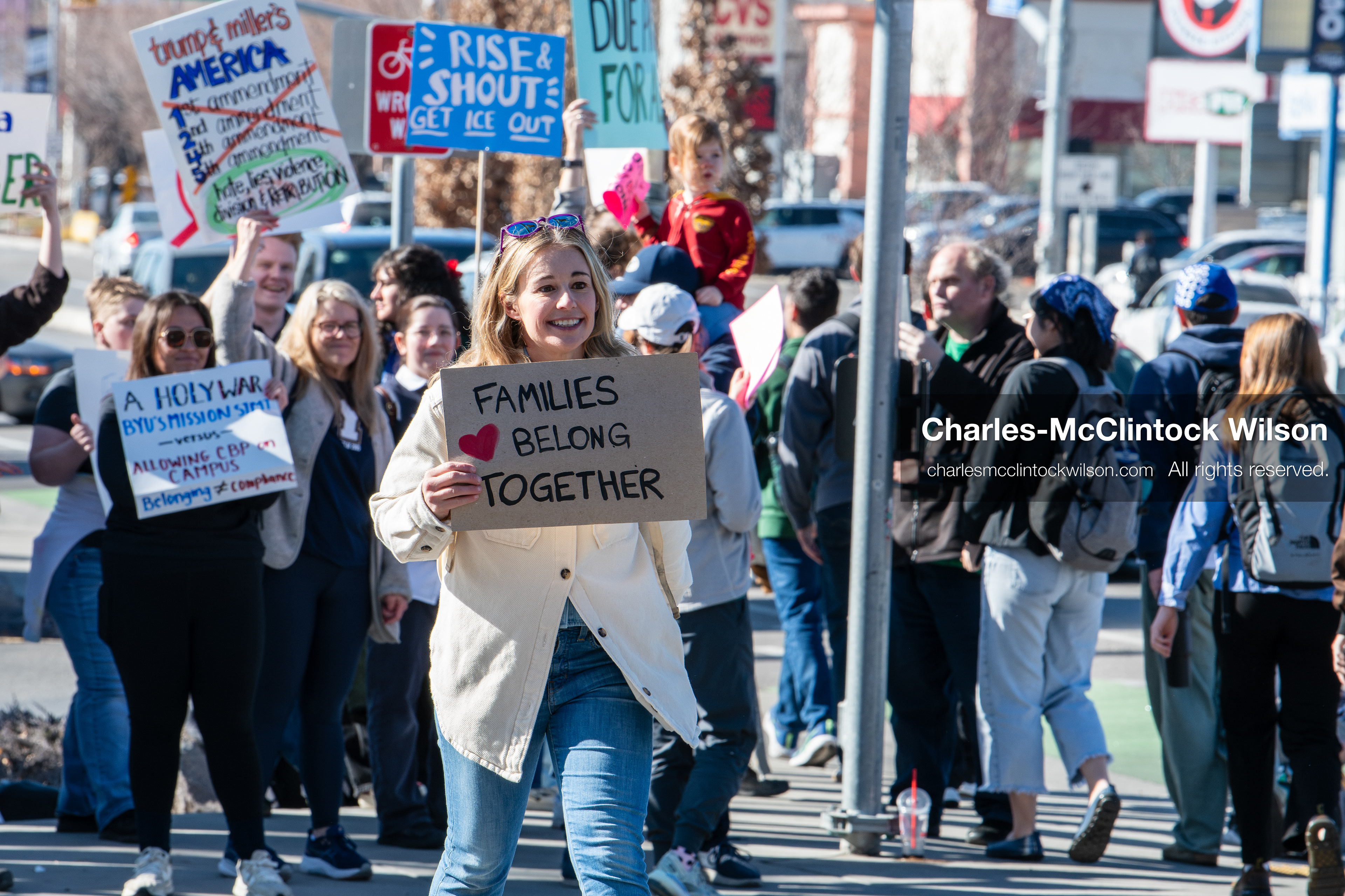 February 5, 2026, Provo, Utah, USA: Environmentalist, skier, and mountaineer CAROLINE GLEICH participates in a protest near Brigham Young University in Provo opposing the presence of US Customs and Border Protection recruiters at a career fair held on the BYU campus. (Credit Image: © Charles McClintock Wilson/ZUMA Press Wire)
