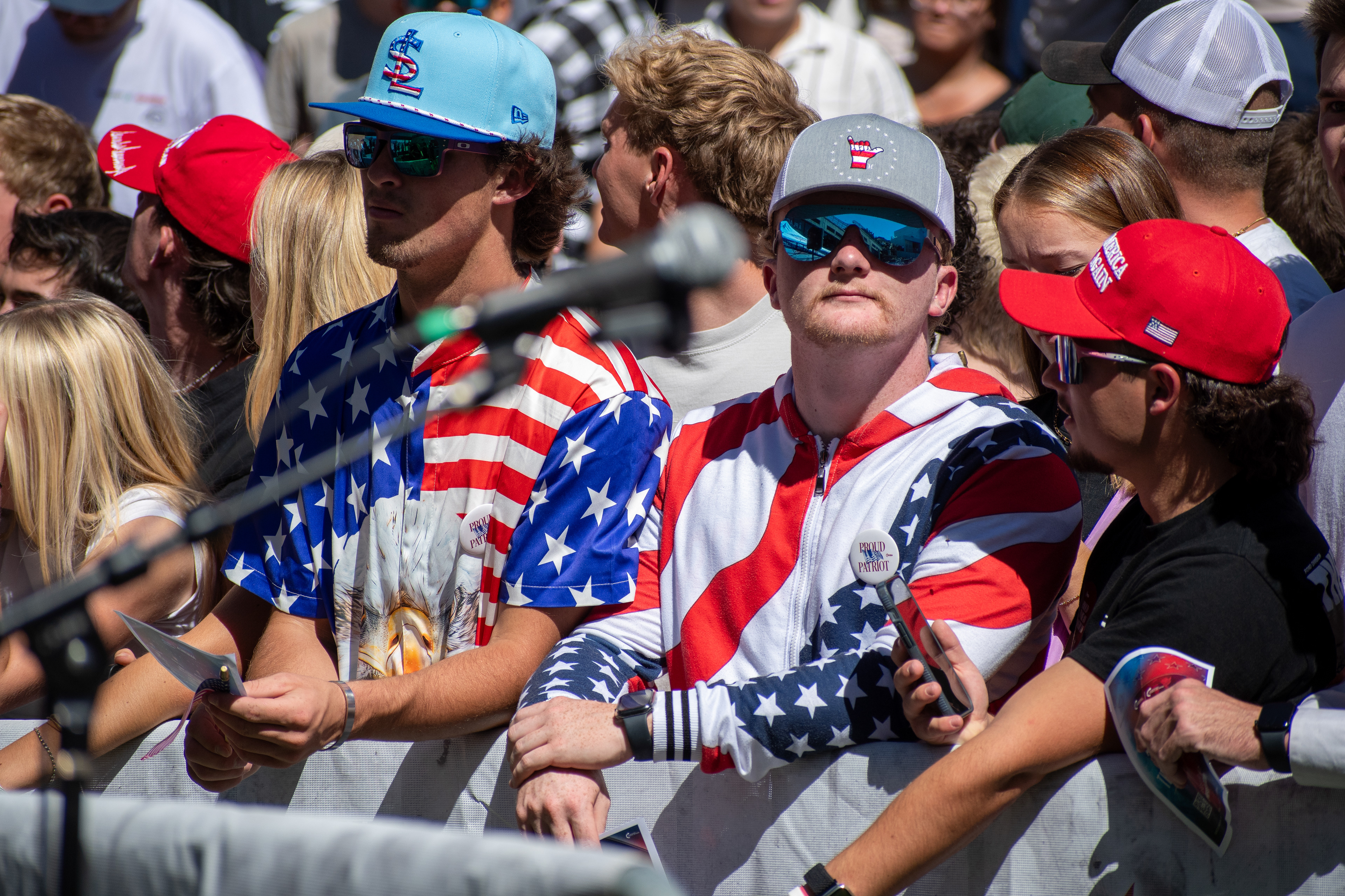 OREM, UTAH – SEPTEMBER 10, 2025: Attendees gather in close formation at Utah Valley University for the opening stop of the American Comeback Tour. The image captures a moment of shared anticipation and civic presence, reflecting the energy, emotion, and communal engagement that defined the event’s intended spirit. © Charles-McClintock Wilson / ZUMA Press