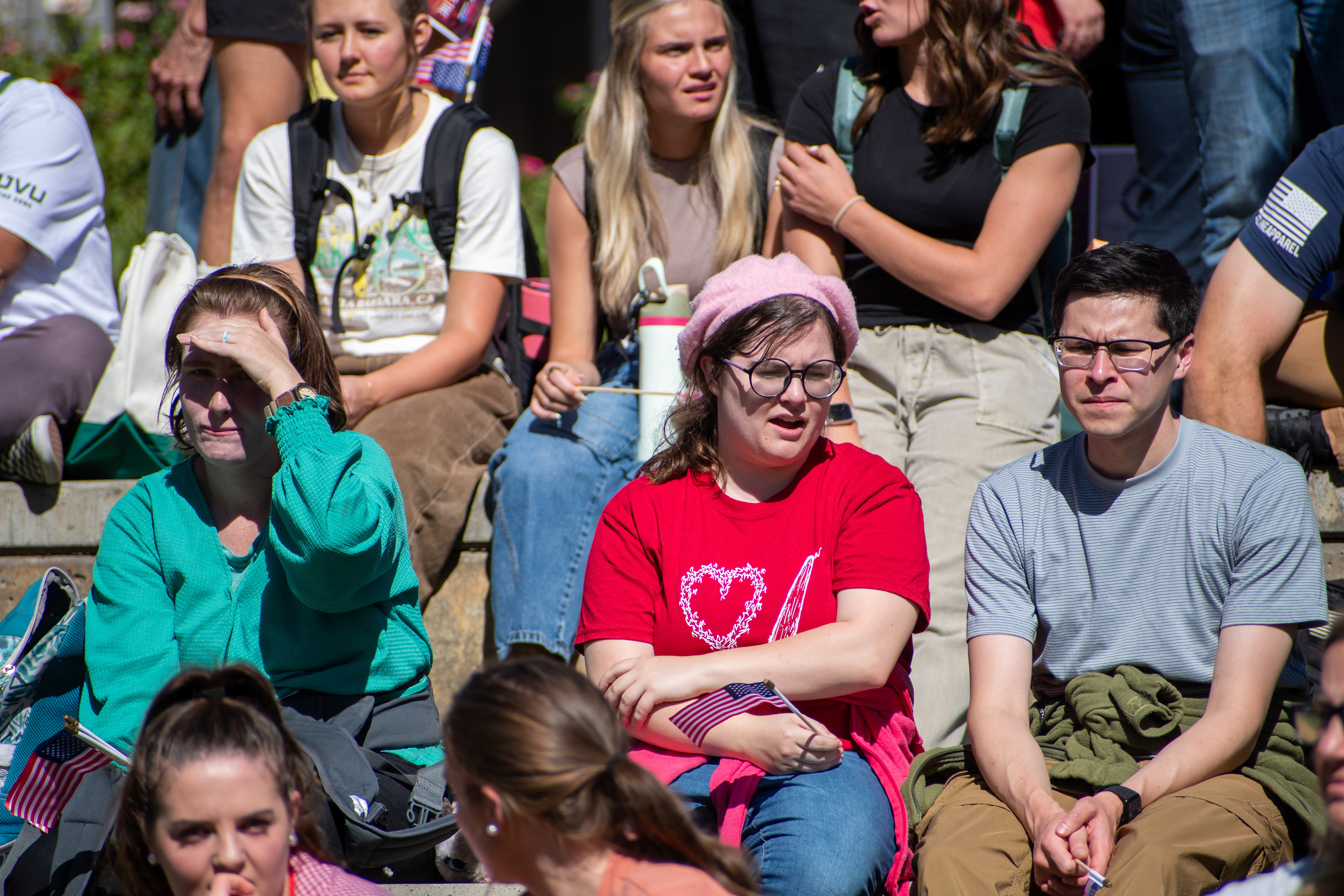 OREM, UTAH – SEPTEMBER 10, 2025: Attendees gather in close formation at Utah Valley University for the opening stop of the American Comeback Tour. The image captures a moment of shared anticipation and civic presence, reflecting the energy, emotion, and communal engagement that defined the event’s intended spirit. © Charles-McClintock Wilson / ZUMA Press