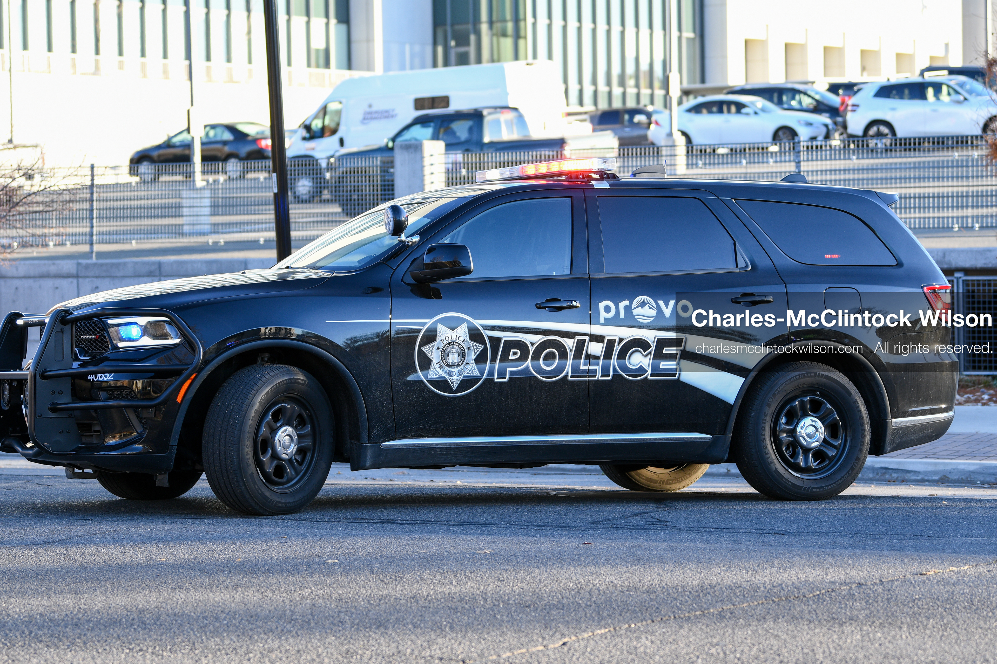 PROVO, UTAH, USA – DECEMBER 11, 2025: A Provo Police cruiser blocks the road near the Fourth District Court in Provo during the first in‑person court appearance of Tyler Robinson in the Charlie Kirk murder case. (Credit Image: © Charles‑McClintock Wilson/ZUMA Press Wire)