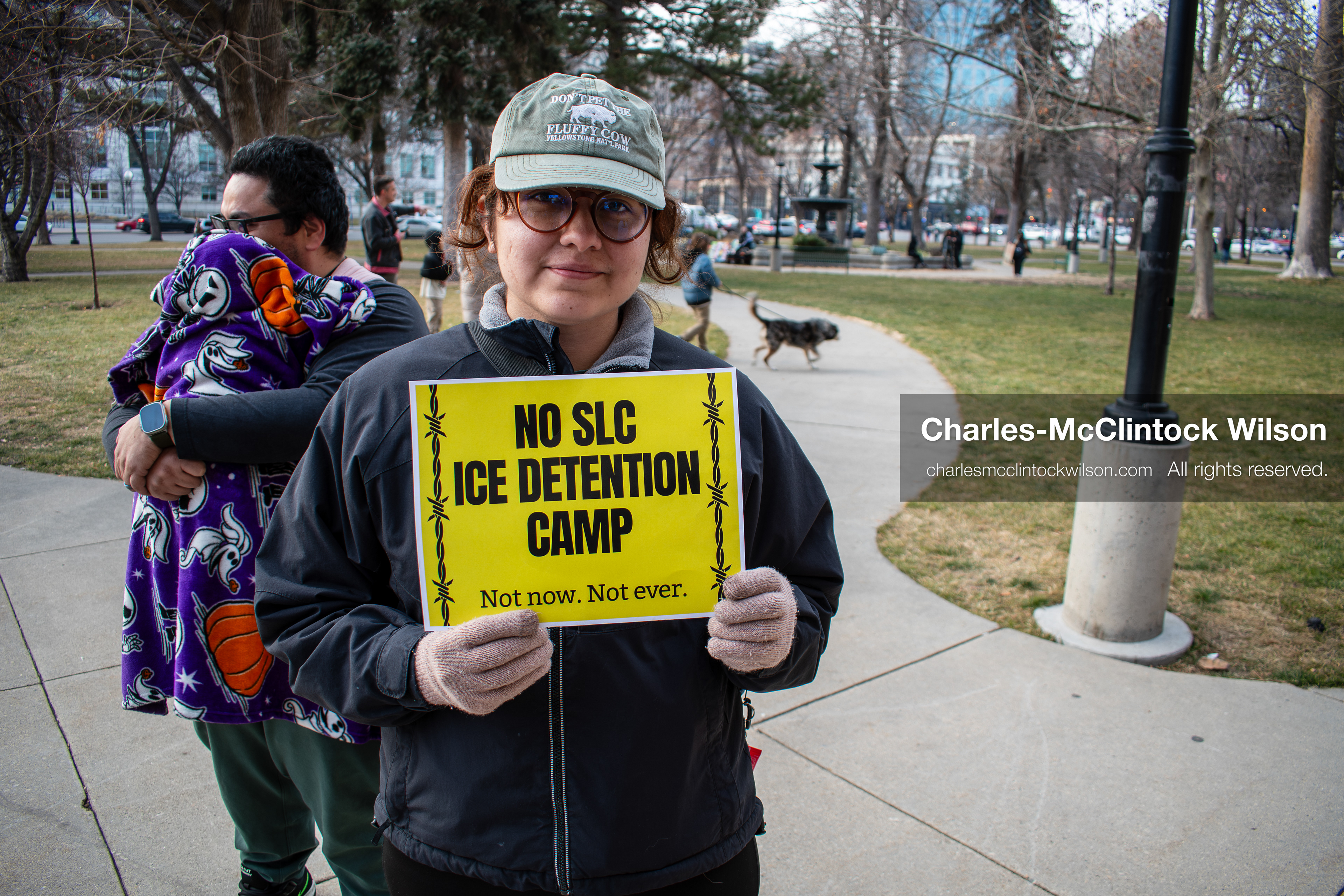 January 30, 2026, Salt Lake City, Utah, USA: A demonstrator stands at Washington Square Park during an anti‑ICE protest in Salt Lake City, part of a nationwide action focused on immigration enforcement. (Credit Image: © Charles‑McClintock Wilson/ZUMA Press Wire)