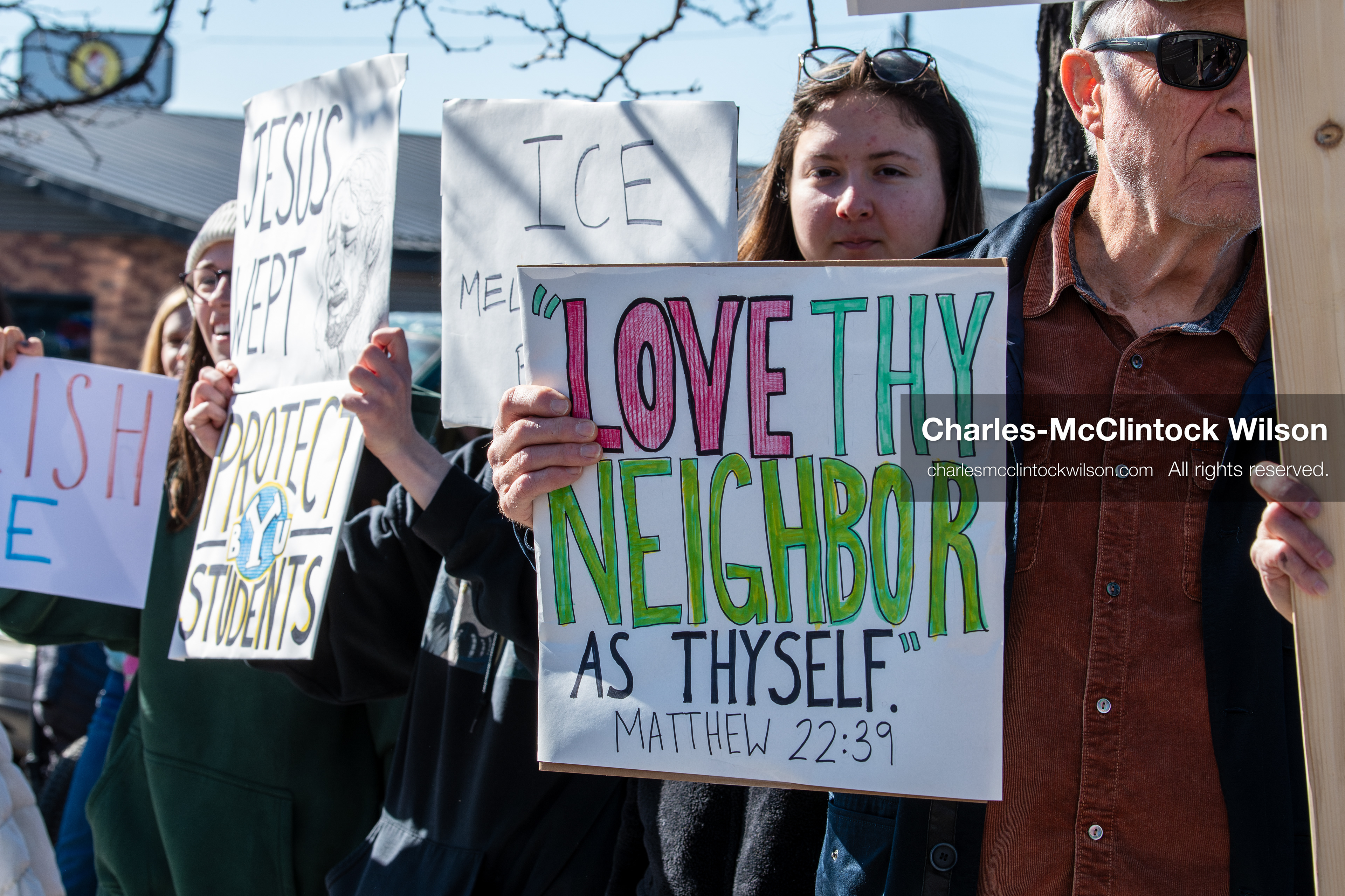 February 5, 2026, Provo, Utah, USA: Students and community members gather near Brigham Young University in Provo to demonstrate against the presence of US Customs and Border Protection recruiters at a career fair held on the BYU campus. (Credit Image: © Charles McClintock Wilson/ZUMA Press Wire)