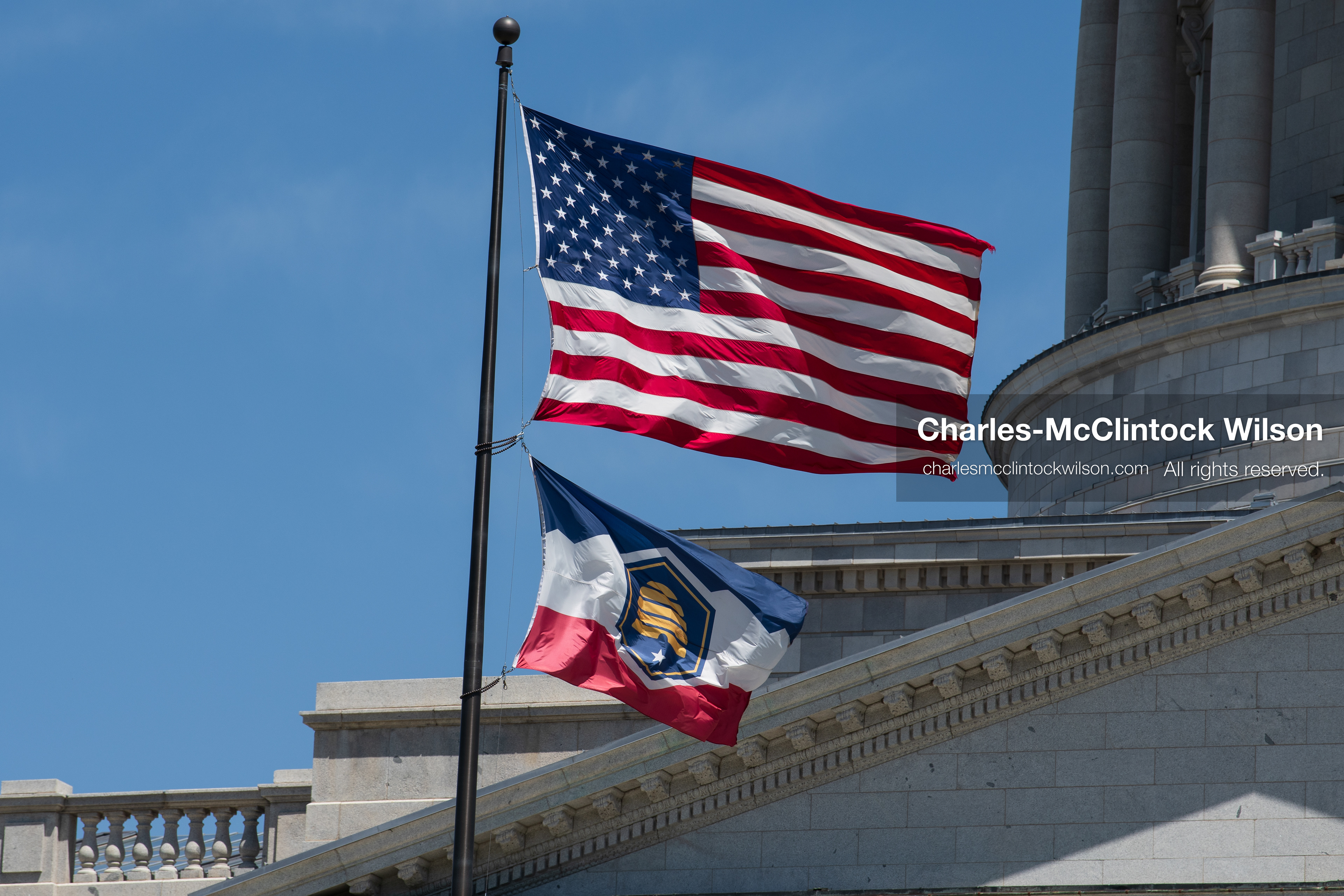 June 6, 2026, Salt Lake City, Utah, USA: The United States flag and the state flag of Utah fly outside the Utah State Capitol during the Utah Pride Rally and March on June 6, 2026. (Credit Image: © Charles-McClintock Wilson/ZUMA Press Wire)