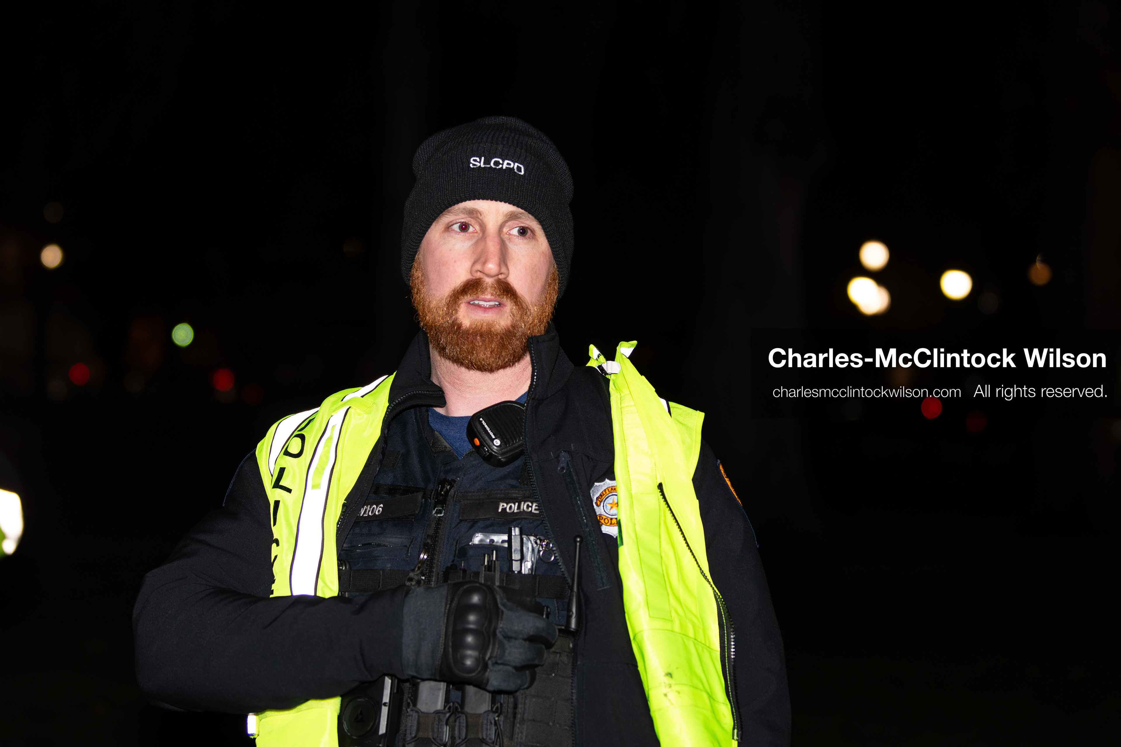 January 8, 2026, Salt Lake City, Utah, USA: A law enforcement officer stands at Pioneer Park in Salt Lake City Utah during an anti ICE protest on Jan 8 2026. The rally followed the death of Renee Nicole Good during an encounter with immigration authorities in Minneapolis and drew hundreds calling for accountability and changes to enforcement practices. (Credit Image: © Charles-McClintock Wilson/ZUMA Press Wire)