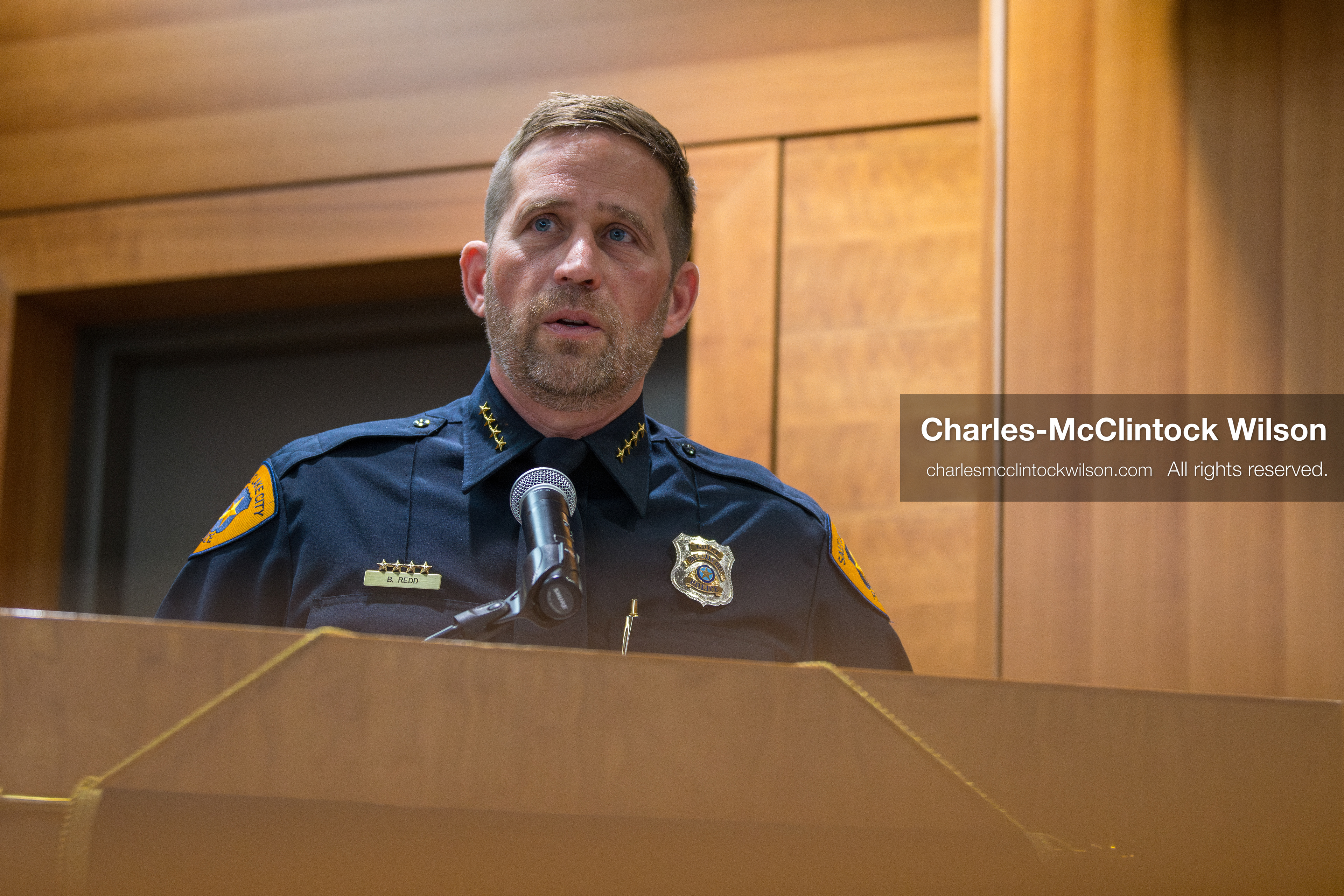 January 8, 2026, Salt Lake City, Utah, USA: Salt Lake City Police Chief BRIAN REDD speaks during a press conference at the Salt Lake City Public Safety Building in Salt Lake City, Utah, on Jan. 8, 2026. Officials provided updates on the investigation into the shooting outside an LDS meetinghouse on Redwood Road the previous night, where 38 year old Sione Vatuvei and 46 year old Vaea Tulikihihifo were killed and six others were wounded during a memorial service. Police said they have solid leads and are reviewing surveillance video and license plate reader data. (Credit Image: © Charles-McClintock Wilson/ZUMA Press Wire)