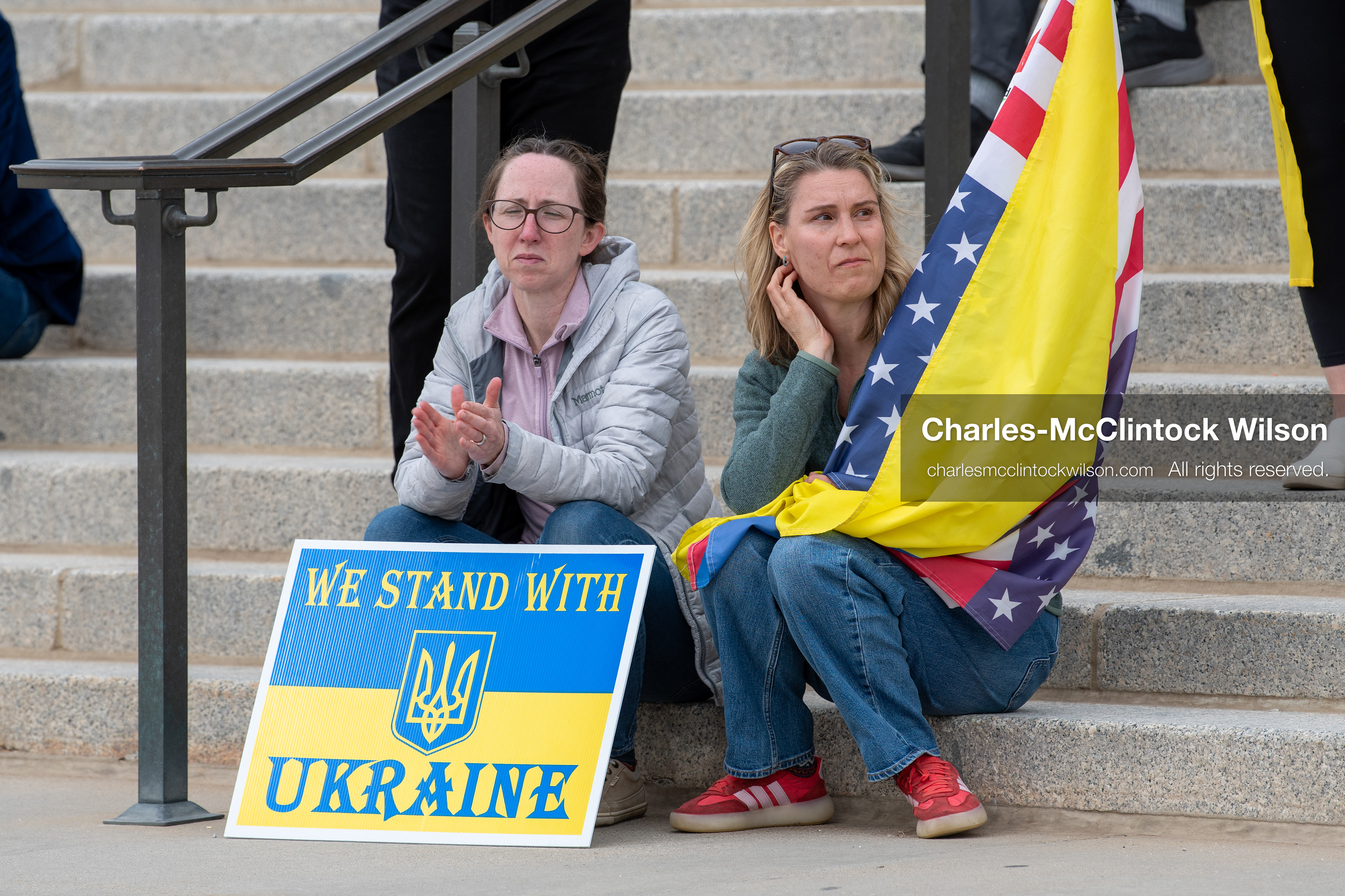 February 28, 2026, Salt Lake City, Utah, USA: Supporters gather on the steps of the Utah State Capitol during the Stand With Ukraine rally marking the four year anniversary of the full scale Russian invasion of Ukraine. Participants hold signs and Ukrainian flags as community members call for continued support for Ukraine and an end to the war. (Credit Image: © Charles McClintock Wilson/ZUMA Press Wire)