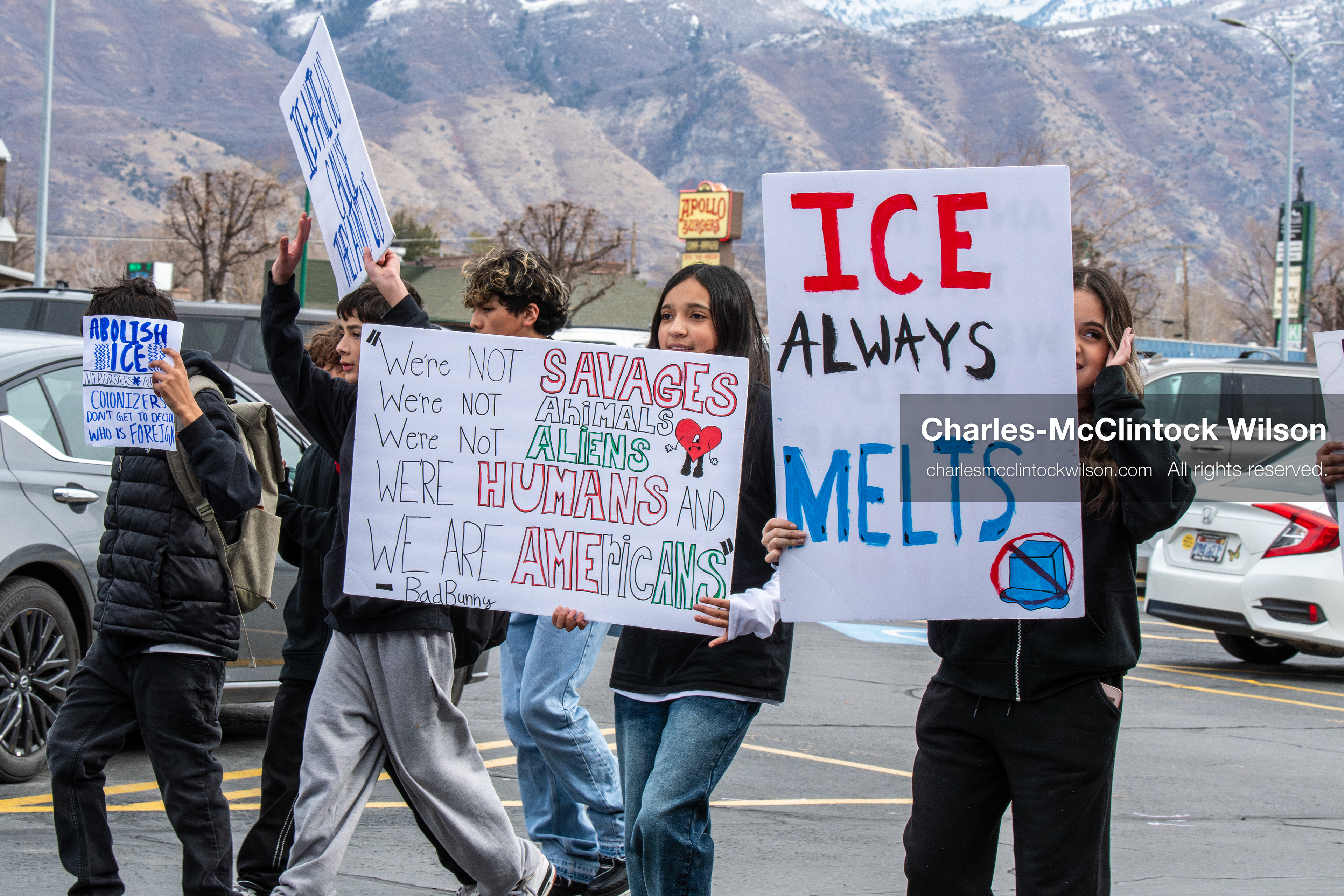 February 11, 2026, Orem, Utah, USA: Students walk through a parking lot during a student‑led protest involving participants from multiple Orem schools. (Credit Image: © Charles‑McClintock Wilson/ZUMA Press Wire)