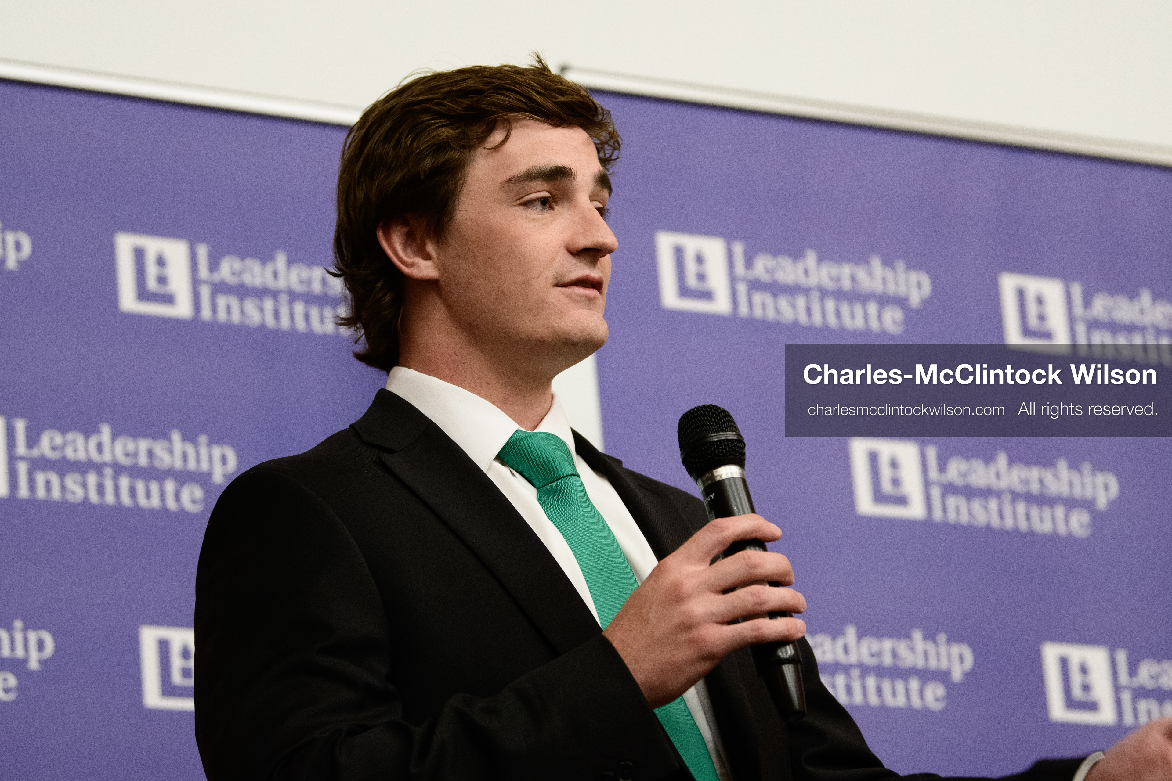 Salt Lake City, Utah, USA — US YouTuber Nick Shirley speaks during a “Learing Tour” event organized by the Utah Federation of College Republicans at the University of Utah, April 10, 2026. (Credit Image: © Charles-McClintock Wilson/ZUMA Press Wire)