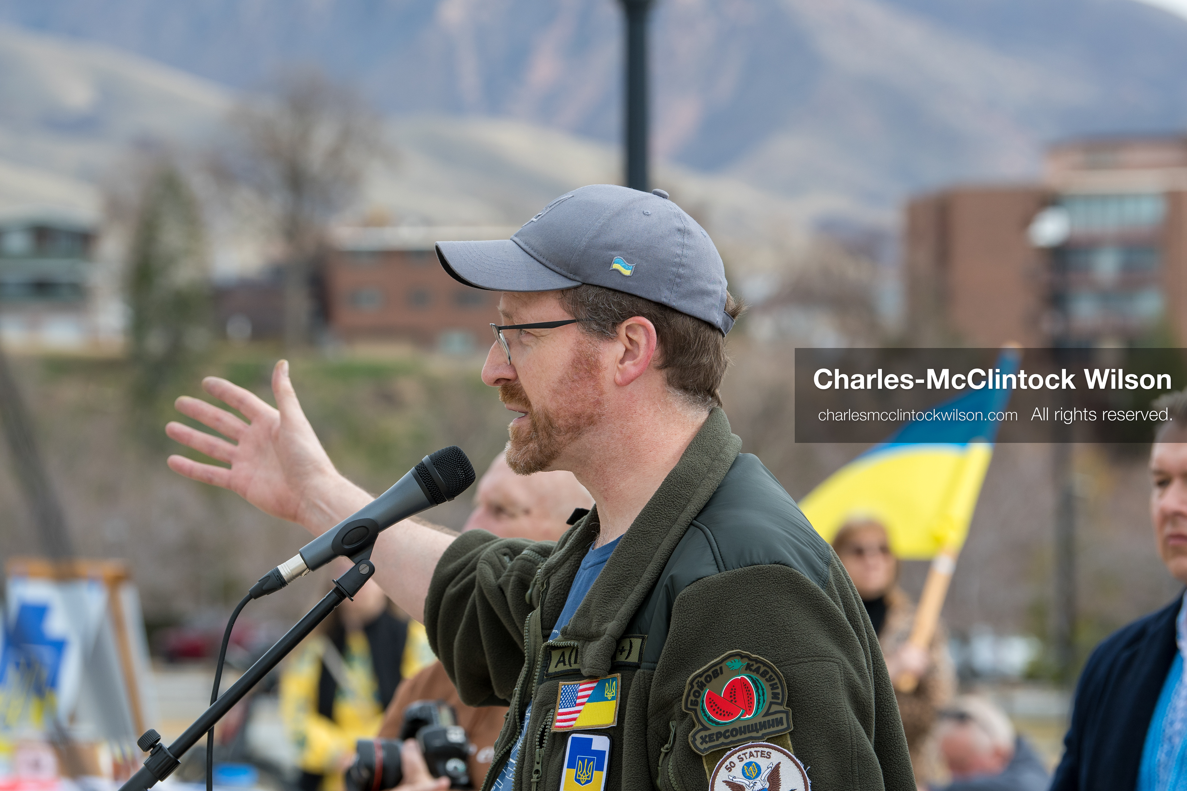 February 28, 2026, Salt Lake City, Utah, USA: NATHANIEL SANDERS, a Salt Lake County Deputy District Attorney and a vocal advocate for Ukraine, speaks during the Stand With Ukraine rally at the Utah State Capitol. The event marked the four year anniversary of the full scale Russian invasion of Ukraine and brought community members together in support of Ukrainians and local humanitarian efforts. (Credit Image: © Charles McClintock Wilson/ZUMA Press Wire)