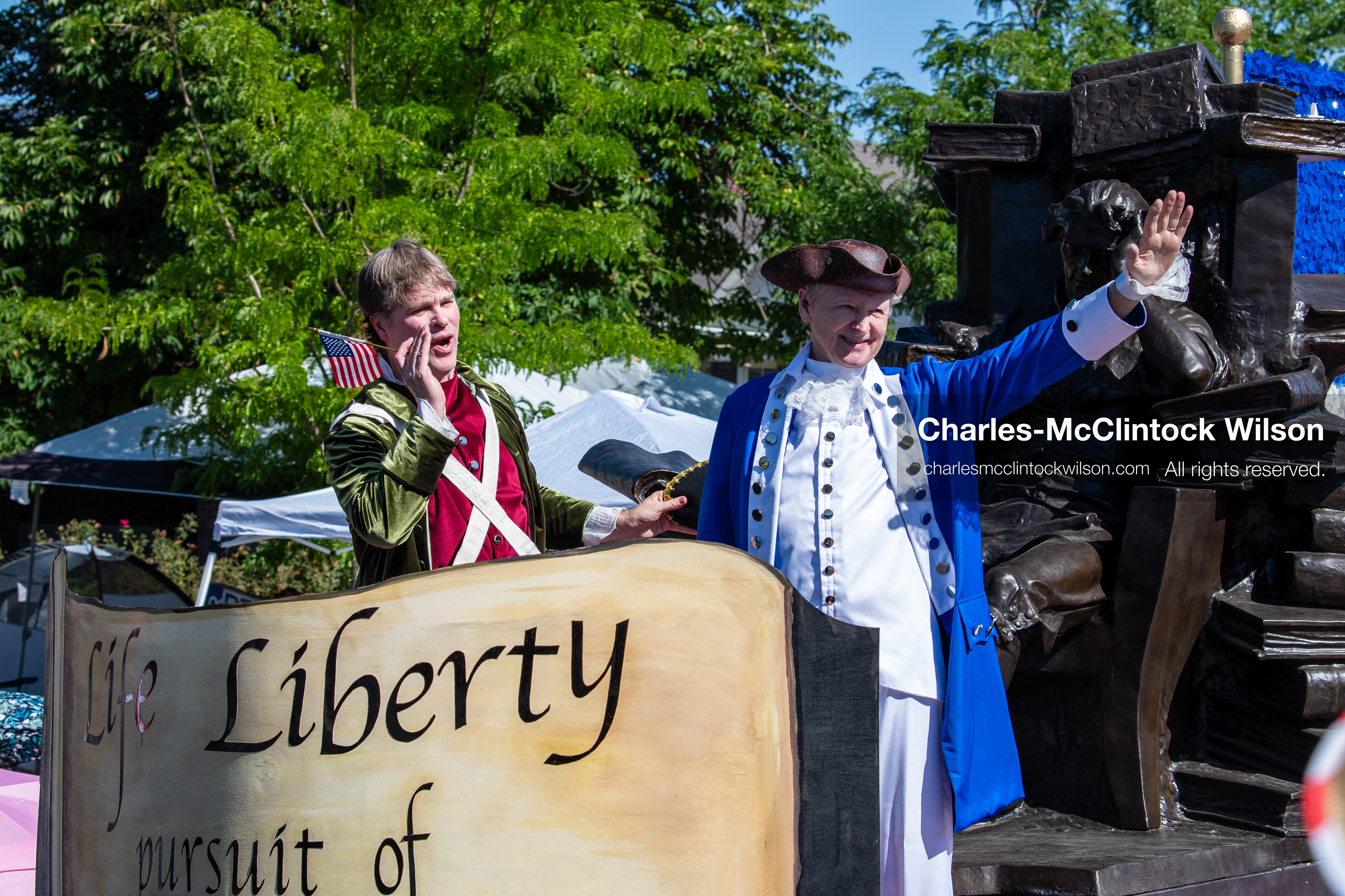 July 4, 2026, Provo, Utah, USA: Participants dressed in colonial attire carry a banner reading ''Liberty'' along the route during America's Freedom Festival Grand Parade in Provo, Utah, Saturday, July 4, 2026. The annual event drew thousands of spectators to the downtown corridor. (Credit Image: © Charles-McClintock Wilson/ZUMA Press Wire)