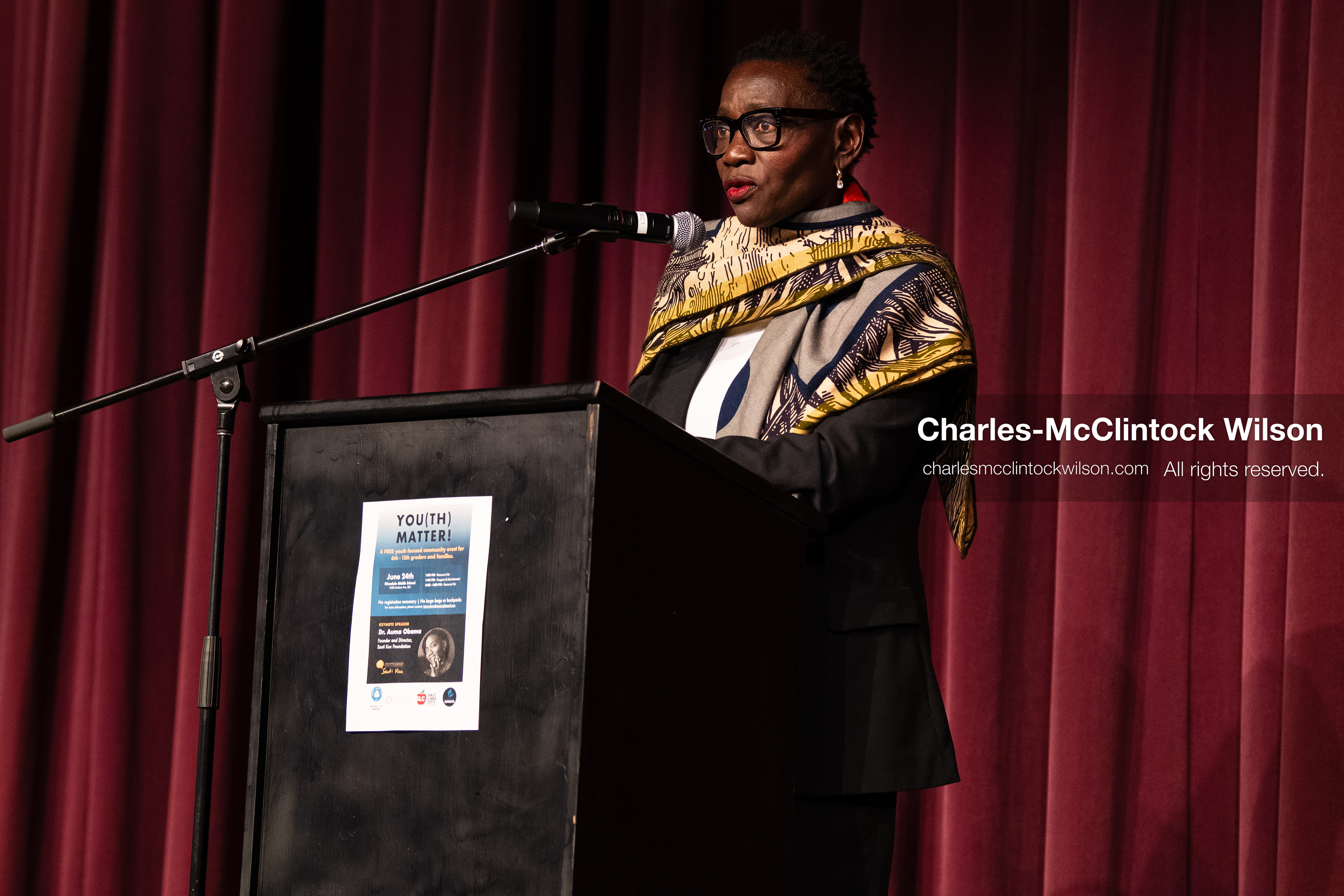 June 24, 2026, Salt Lake City, Utah, USA: Dr. AUMA OBAMA, founder of the Sauti Kuu Foundation and sister of former US president Barack Obama, speaks to attendees during the ''You(th) Matter'' community event at Glendale Middle School in Salt Lake City, Utah. (Credit Image: © Charles-McClintock Wilson/ZUMA Press Wire)