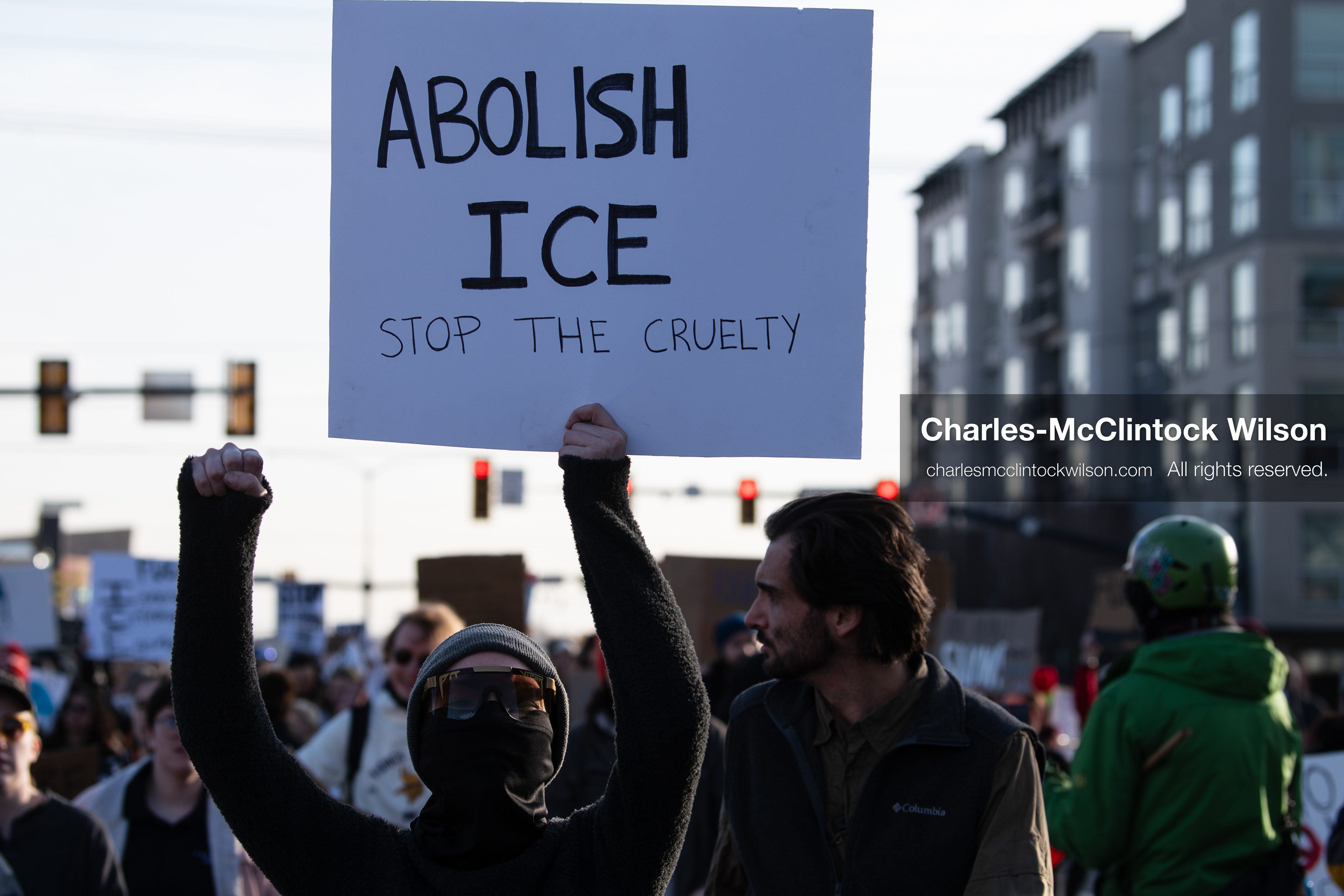 January 30, 2026, Salt Lake City, Utah, USA: Demonstrators march through downtown Salt Lake City during an anti‑ICE protest, part of a nationwide response to immigration enforcement policies. (Credit Image: © Charles‑McClintock Wilson/ZUMA Press Wire)