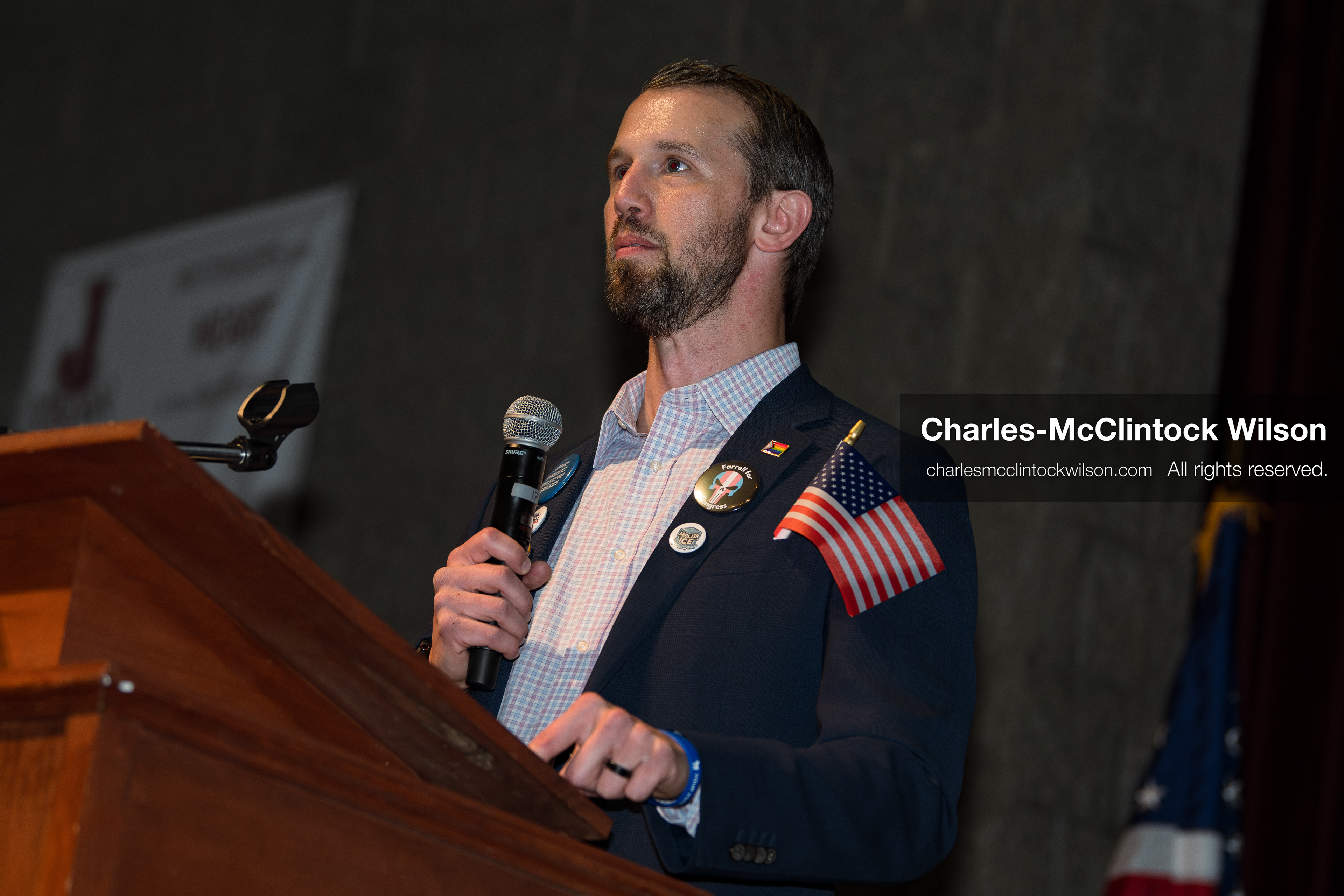 April 25, 2026, Sandy, Utah, USA: MICHAEL FARRELL, a candidate for the Democratic nomination in Utah's 1st Congressional District, speaks during the 2026 Utah Democratic Convention at Jordan High School in Sandy. (Credit Image: © Charles-McClintock Wilson/ZUMA Press Wire)