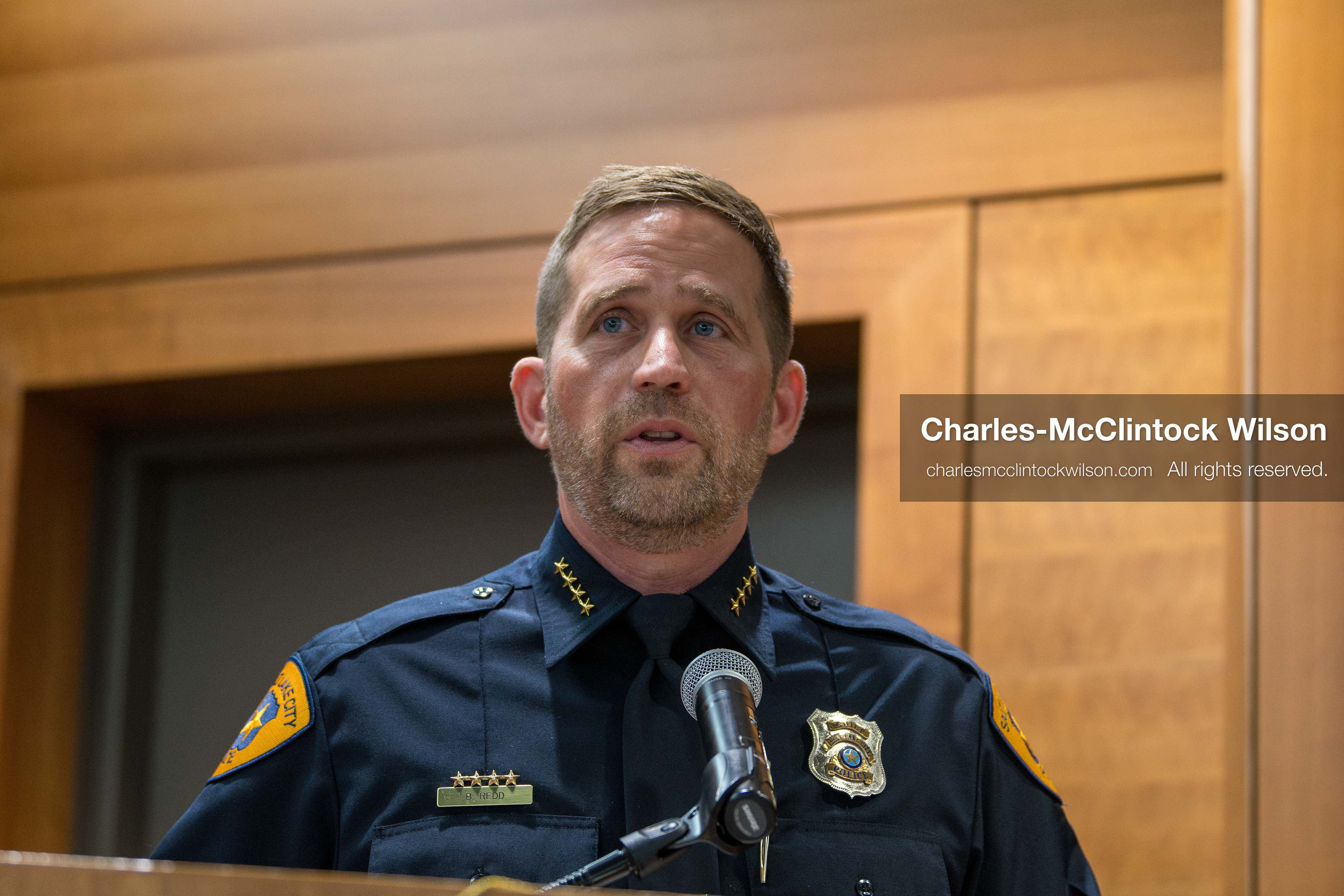January 8, 2026, Salt Lake City, Utah, USA: Salt Lake City Police Chief BRIAN REDD speaks during a press conference at the Salt Lake City Public Safety Building in Salt Lake City, Utah, on Jan. 8, 2026. Officials provided updates on the investigation into the shooting outside an LDS meetinghouse on Redwood Road the previous night, where 38 year old Sione Vatuvei and 46 year old Vaea Tulikihihifo were killed and six others were wounded during a memorial service. Police said they have solid leads and are reviewing surveillance video and license plate reader data. (Credit Image: © Charles-McClintock Wilson/ZUMA Press Wire)