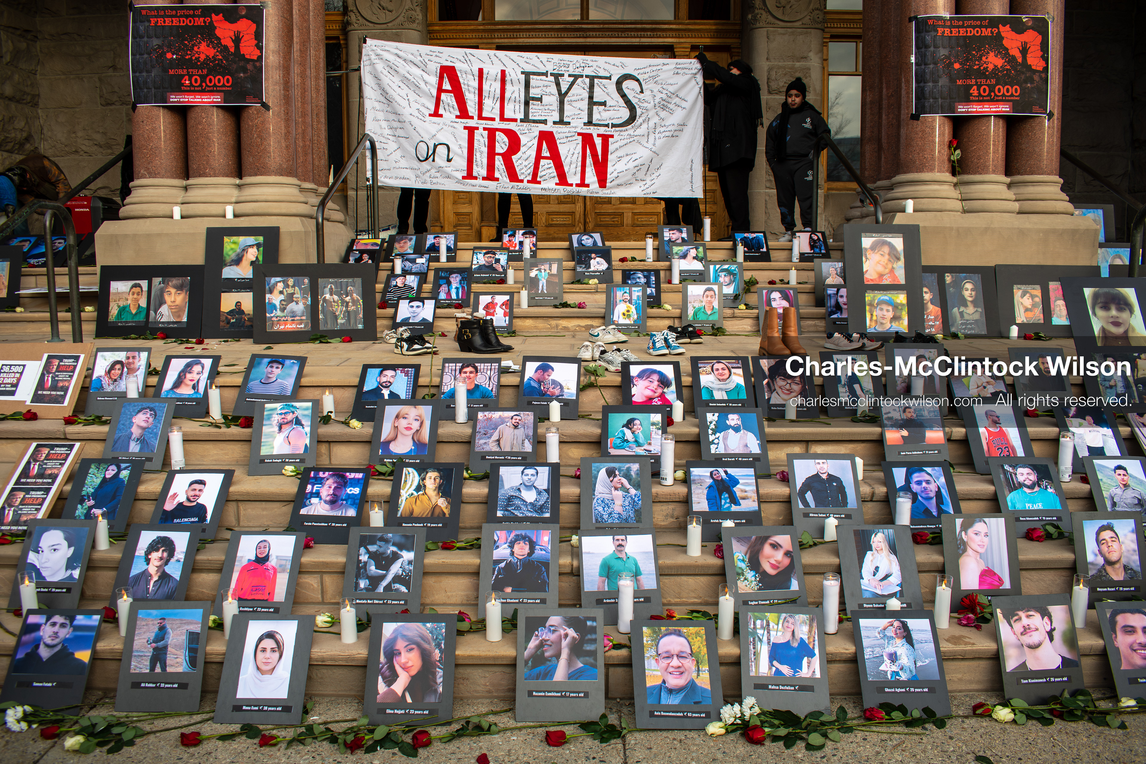 January 30, 2026, Salt Lake City, Utah, USA: Portraits, candles, and flowers are arranged on the steps of the Salt Lake City and County Building during a vigil honoring victims of the Iranian government. (Credit Image: © Charles McClintock Wilson/ZUMA Press Wire)