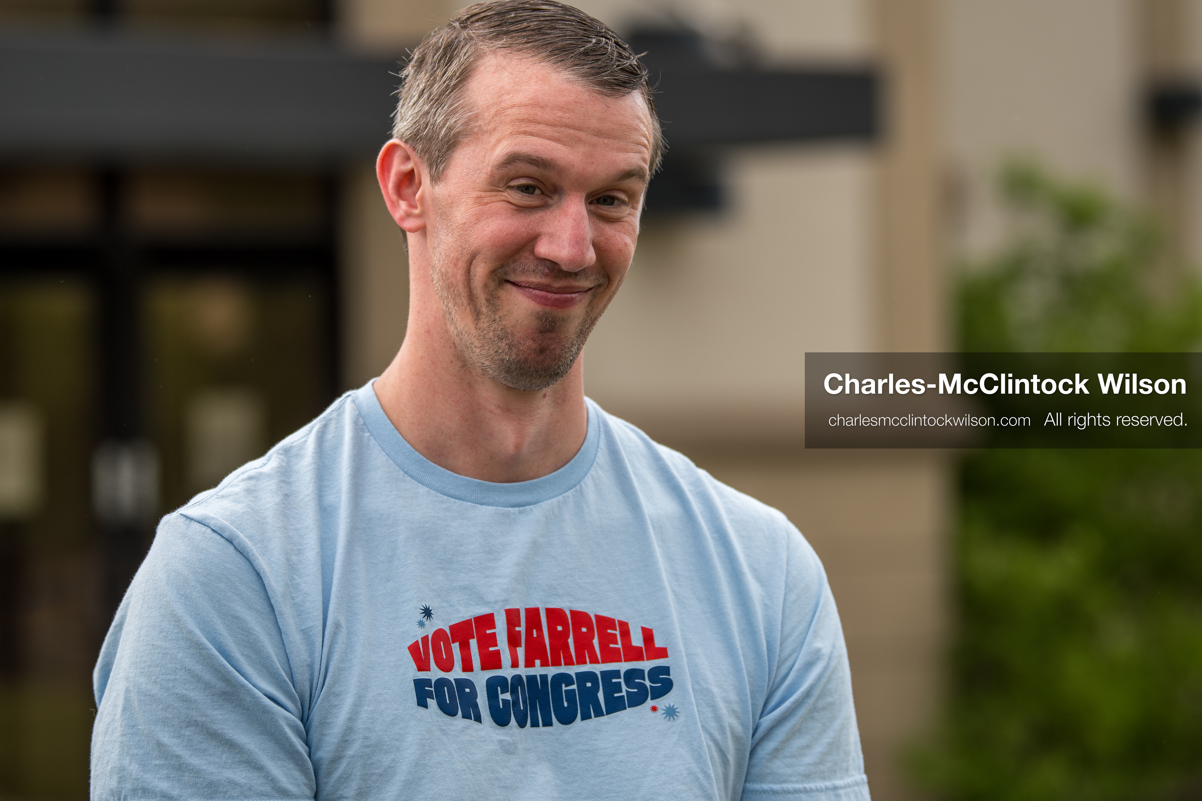 May 13, 2026, Brigham City, Utah, USA: Democratic congressional candidate MICHAEL FARRELL stands outside the Box Elder County Justice Center in Brigham City, Utah, during a public meeting over the proposed data‑center project backed by businessman Kevin O’Leary, which has drawn public concern over water use, power demand, and transparency. (Credit Image: © Charles‑McClintock Wilson/ZUMA Press Wire)