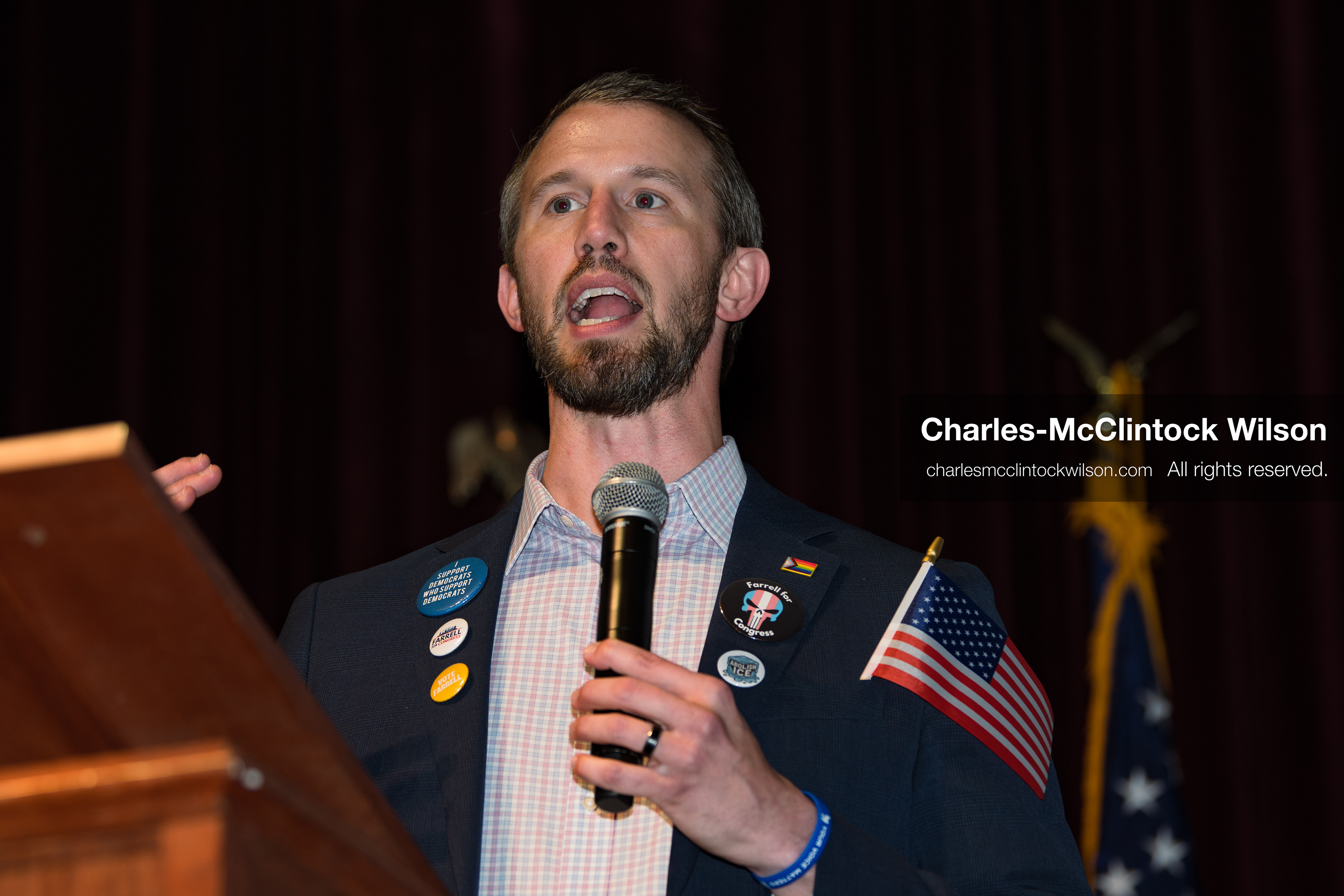 April 25, 2026, Sandy, Utah, USA: MICHAEL FARRELL, a candidate for the Democratic nomination in Utah's 1st Congressional District, speaks during the 2026 Utah Democratic Convention at Jordan High School in Sandy. (Credit Image: © Charles-McClintock Wilson/ZUMA Press Wire)