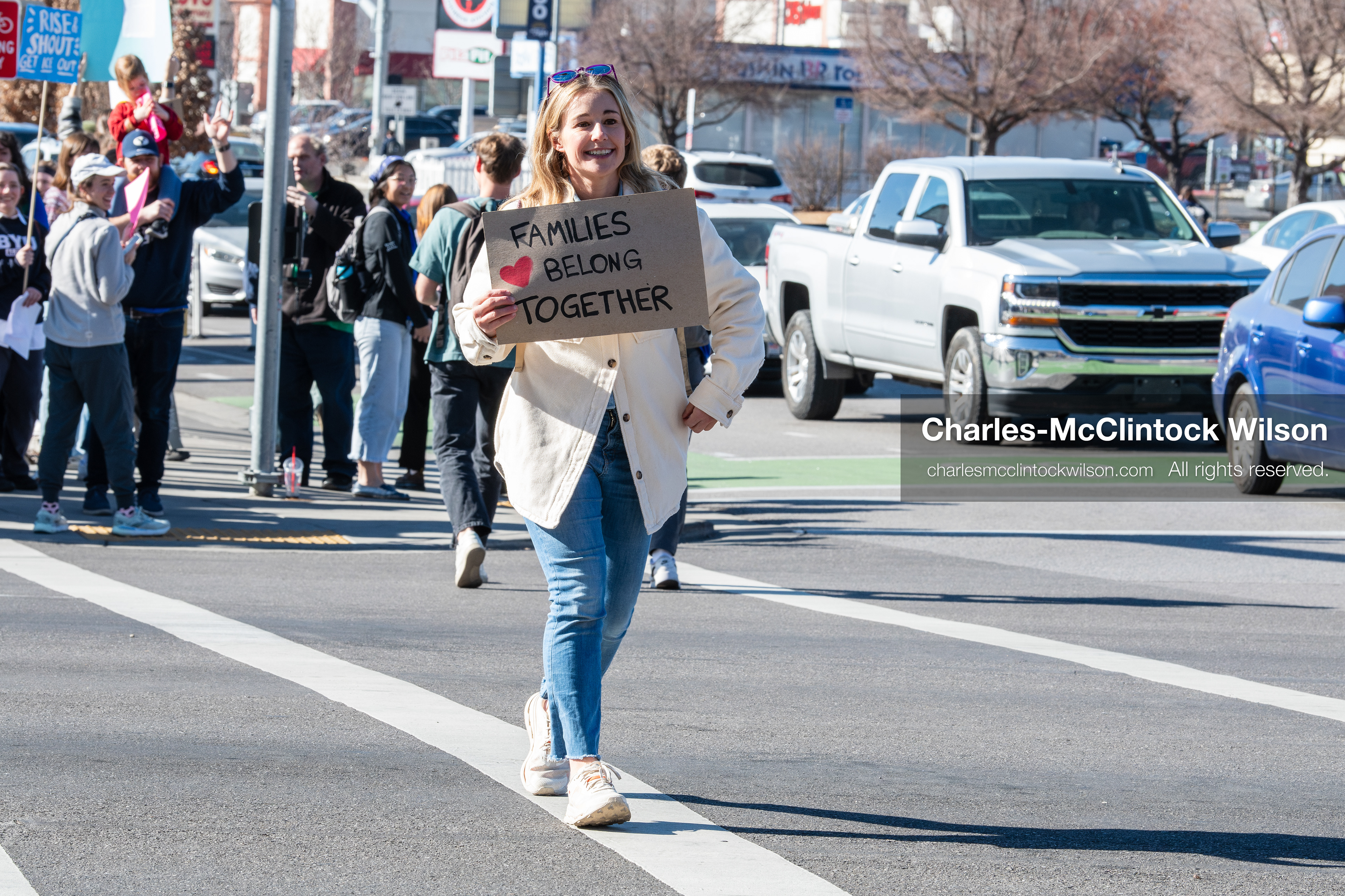 February 5, 2026, Provo, Utah, USA: Environmentalist, skier, and mountaineer CAROLINE GLEICH participates in a protest near Brigham Young University in Provo opposing the presence of US Customs and Border Protection recruiters at a career fair held on the BYU campus. (Credit Image: © Charles McClintock Wilson/ZUMA Press Wire)