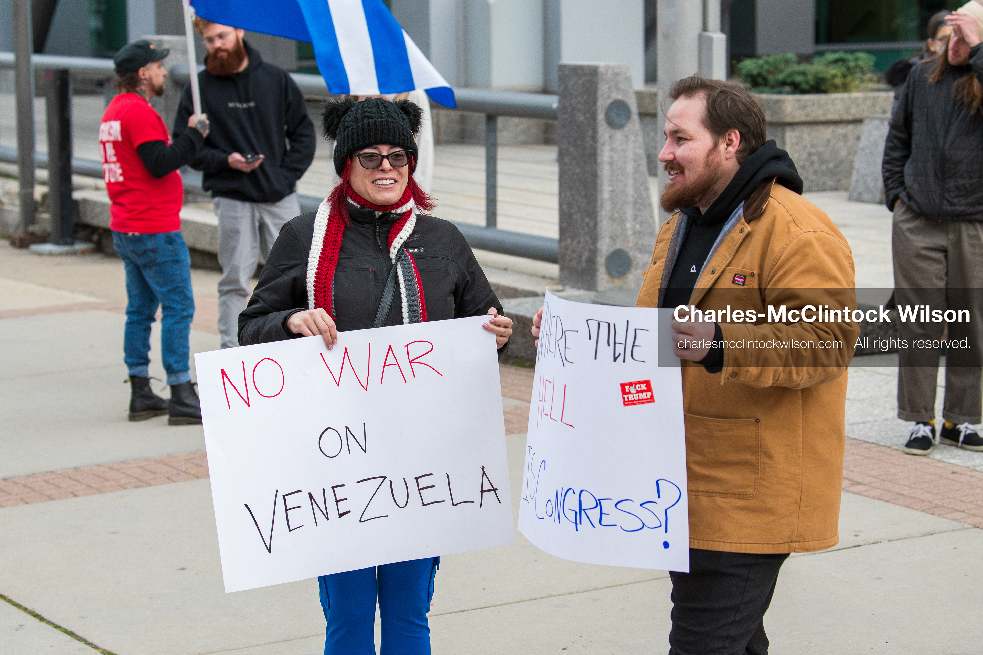 January 3, 2026, Salt Lake City, Utah, USA: Protesters hold signs during an emergency demonstration against US action in Venezuela outside the Wallace Federal Building in Salt Lake City, Utah. The event was part of a nationwide mobilization responding to recent military developments. (Credit Image: (c) Charles‑McClintock Wilson/ZUMA Press Wire)