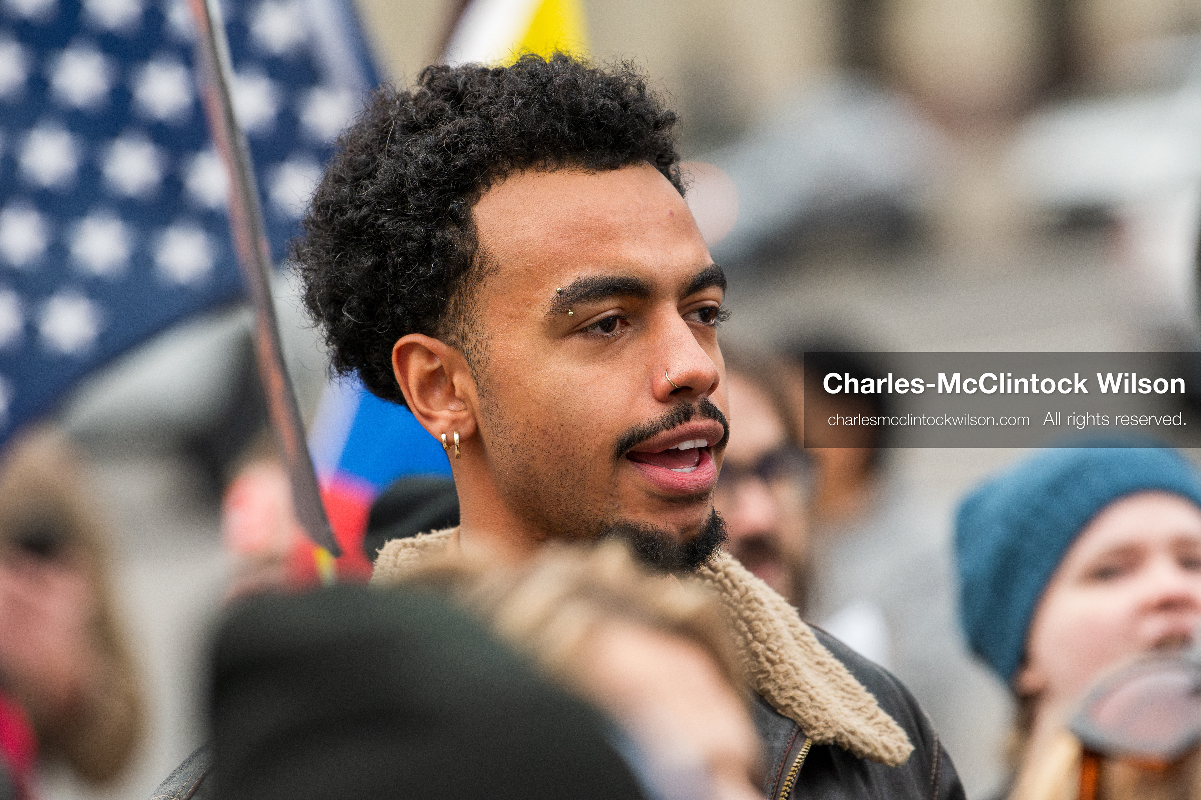 January 3, 2026, Salt Lake City, Utah, USA: A demonstrator participates in a protest against US action in Venezuela outside the Wallace Federal Building in Salt Lake City, Utah. Protesters held signs and flags as part of a nationwide mobilization responding to recent military developments. (Credit Image: (c) Charles‑McClintock Wilson/ZUMA Press Wire)