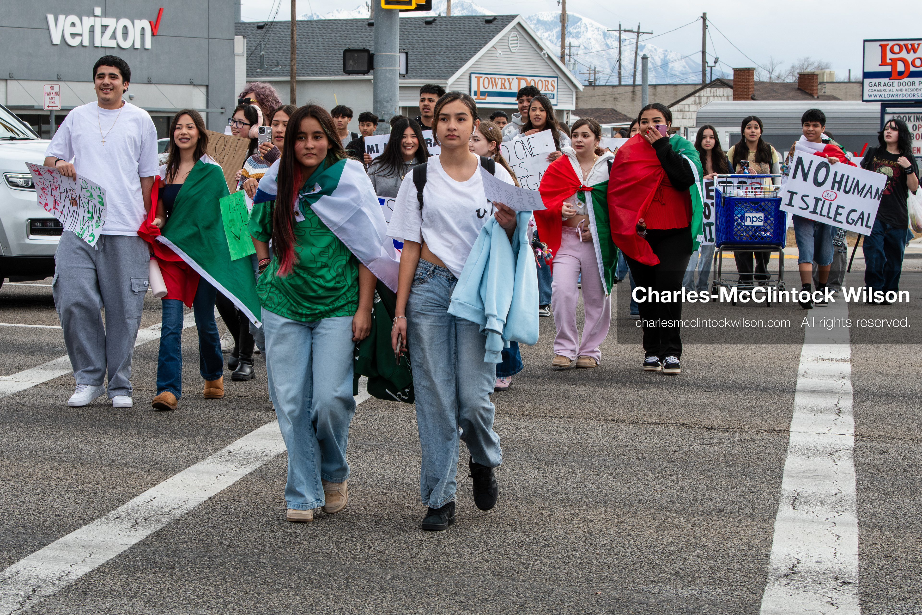 February 11, 2026, Orem, Utah, USA: Students march along State Street during a student‑led protest involving participants from multiple Orem schools. (Credit Image: © Charles‑McClintock Wilson/ZUMA Press Wire)