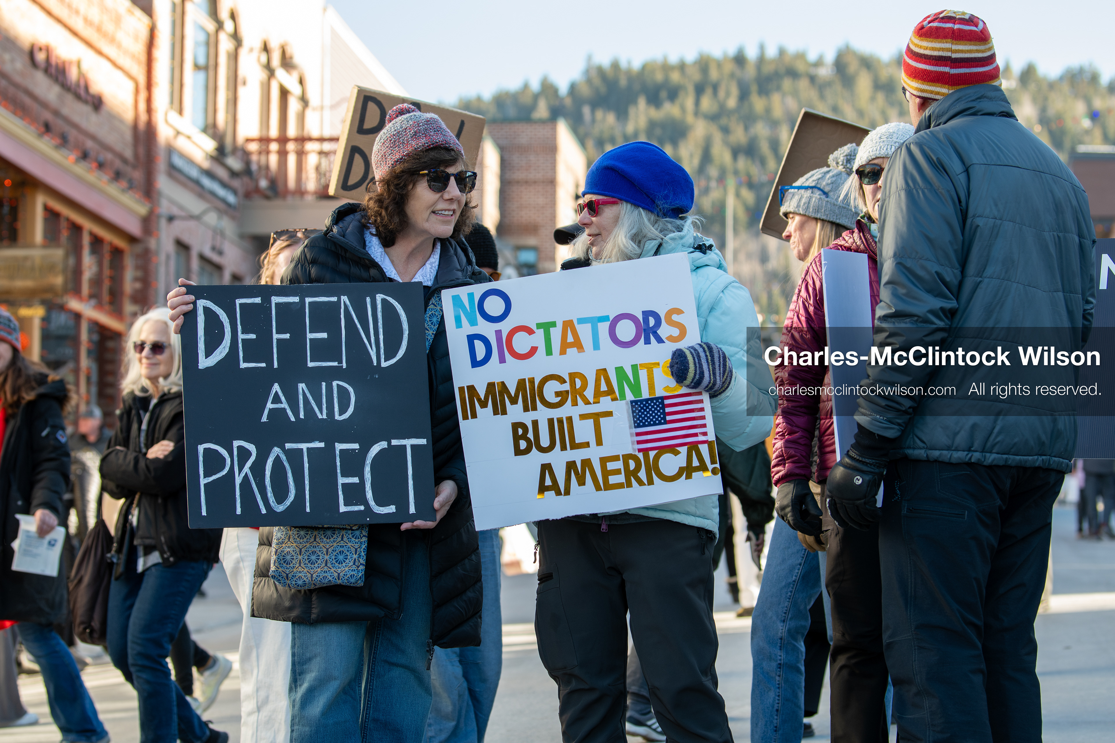 January 26, 2026, Park City, Utah, USA: Demonstrators gather on Main Street holding signs and American flags during a protest opposing U.S. Immigration and Customs Enforcement (I.C.E.) ICE agents at the Sundance Film Festival in Park City, Utah, on Monday, Jan. 26, 2026. The event was held in response to the fatal shooting of Alex Pretti by a U.S. Border Patrol officer in Minneapolis. (Credit Image: © Charles McClintock Wilson/ZUMA Press Wire)