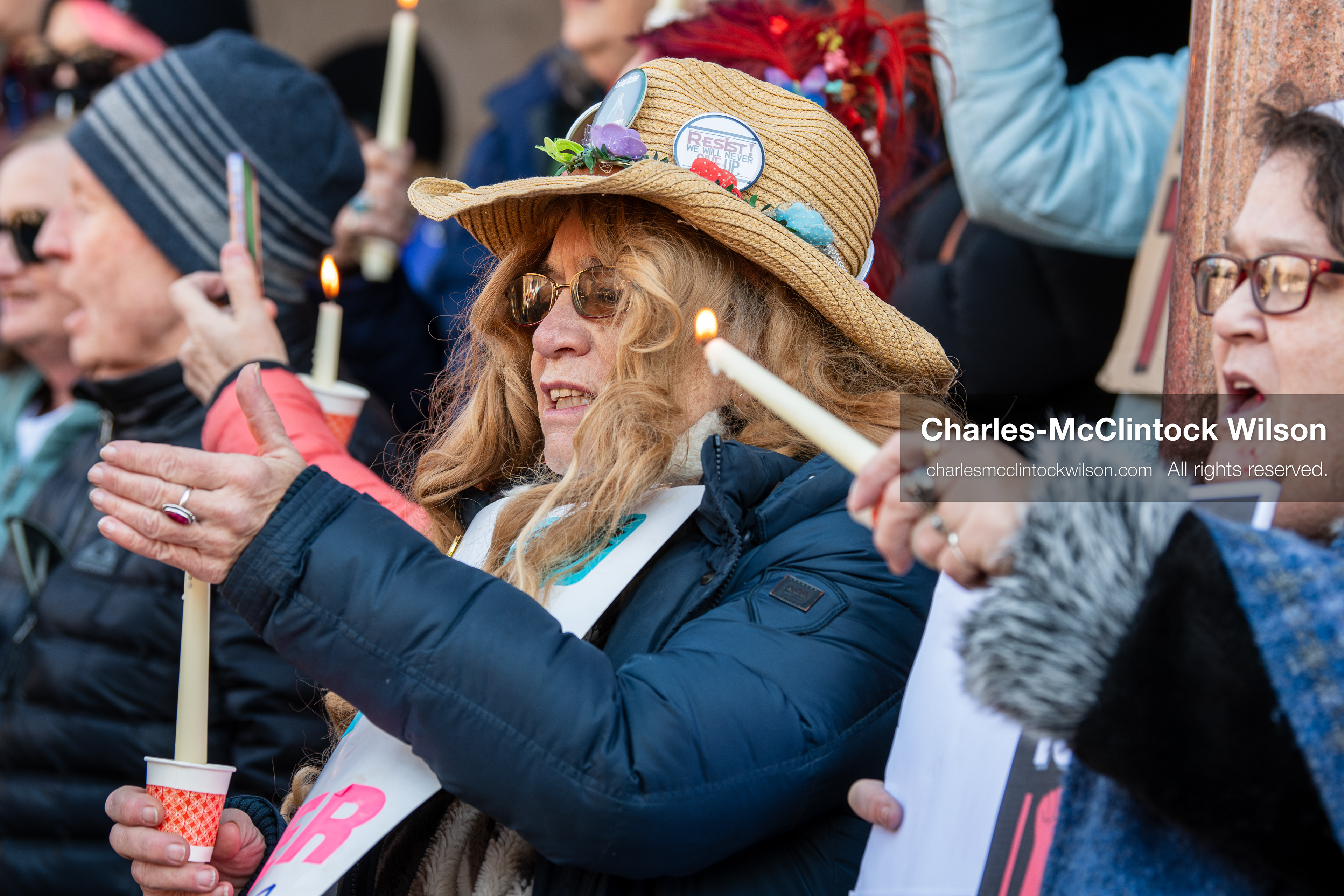 Salt Lake City, Utah, January 10, 2026: Participants hold candles during a vigil for Renee Nicole Good and other victims of ICE enforcement, part of the ICE Out for Good protest at Washington Square Park. (Credit Image: © Charles‑McClintock Wilson/ZUMA Press Wire)