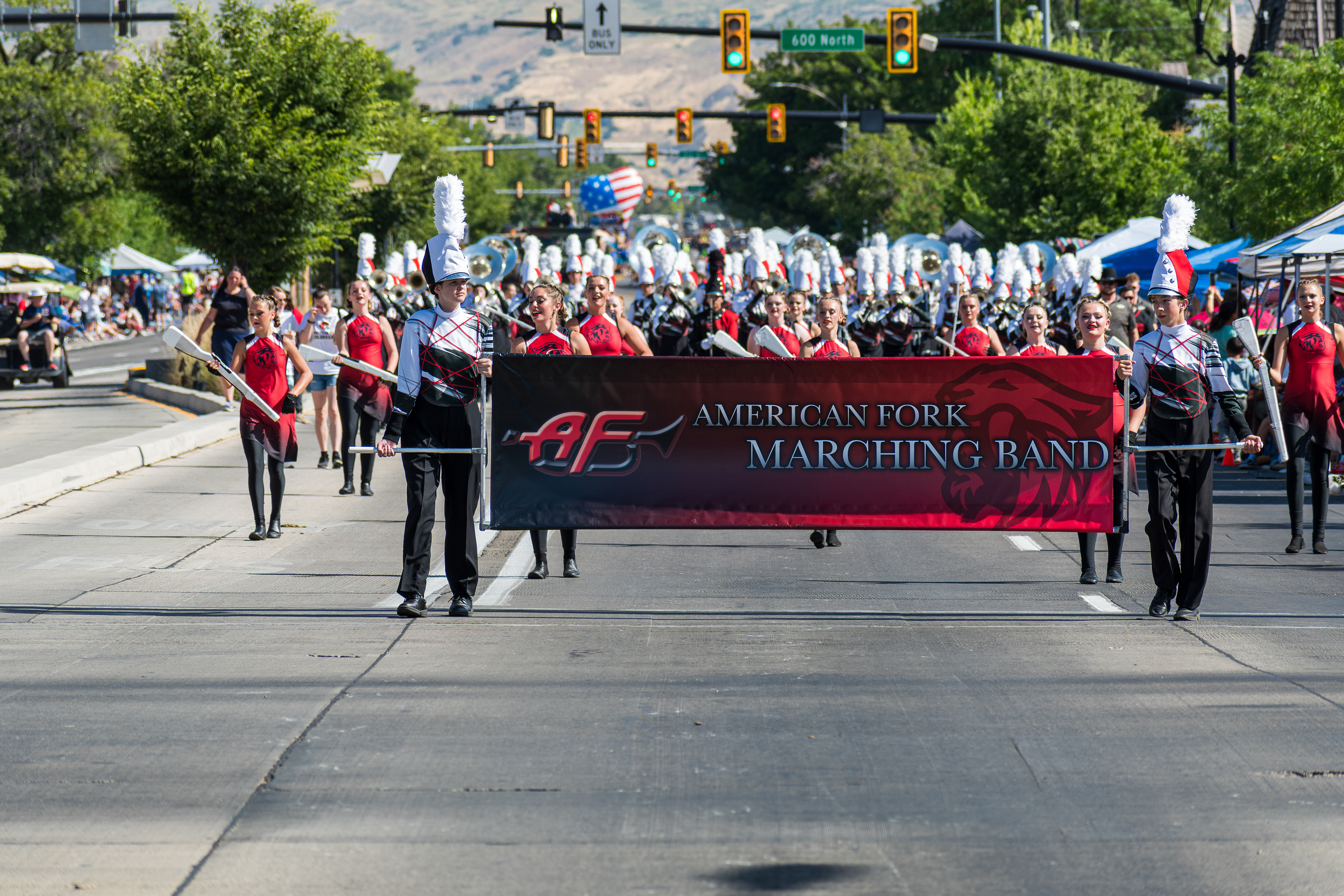 Provo, Utah – July 4, 2025: A marching band performs along Center Street during the Freedom Festival Grand Parade, part of the city’s annual Independence Day celebration.