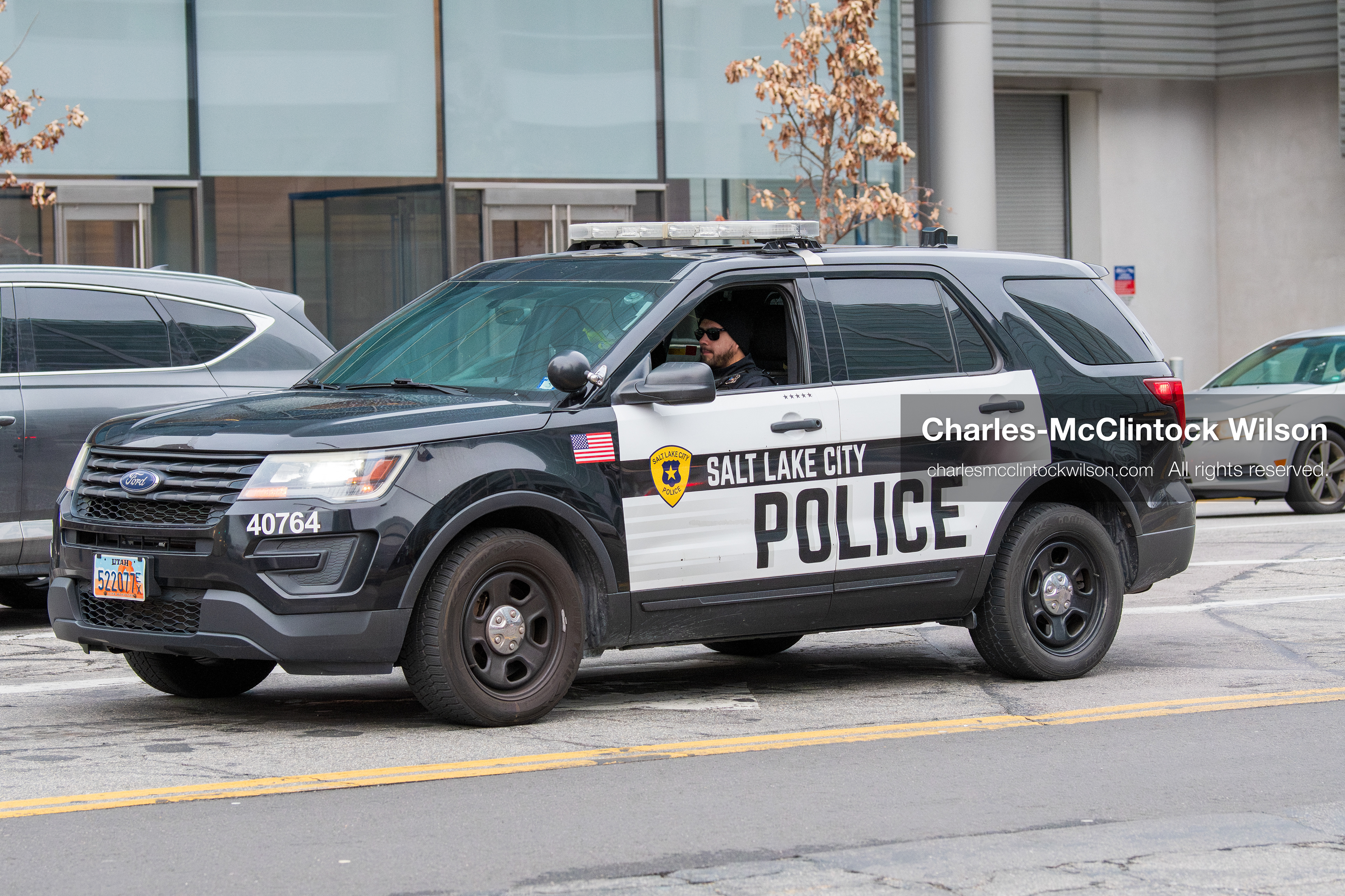 January 3, 2026, Salt Lake City, Utah, USA: A Salt Lake City Police vehicle is seen near the Wallace Federal Building in Salt Lake City, Utah, during a protest against US action in Venezuela. Demonstrators gathered as part of a nationwide mobilization responding to recent military developments. (Credit Image: (c) Charles‑McClintock Wilson/ZUMA Press Wire)