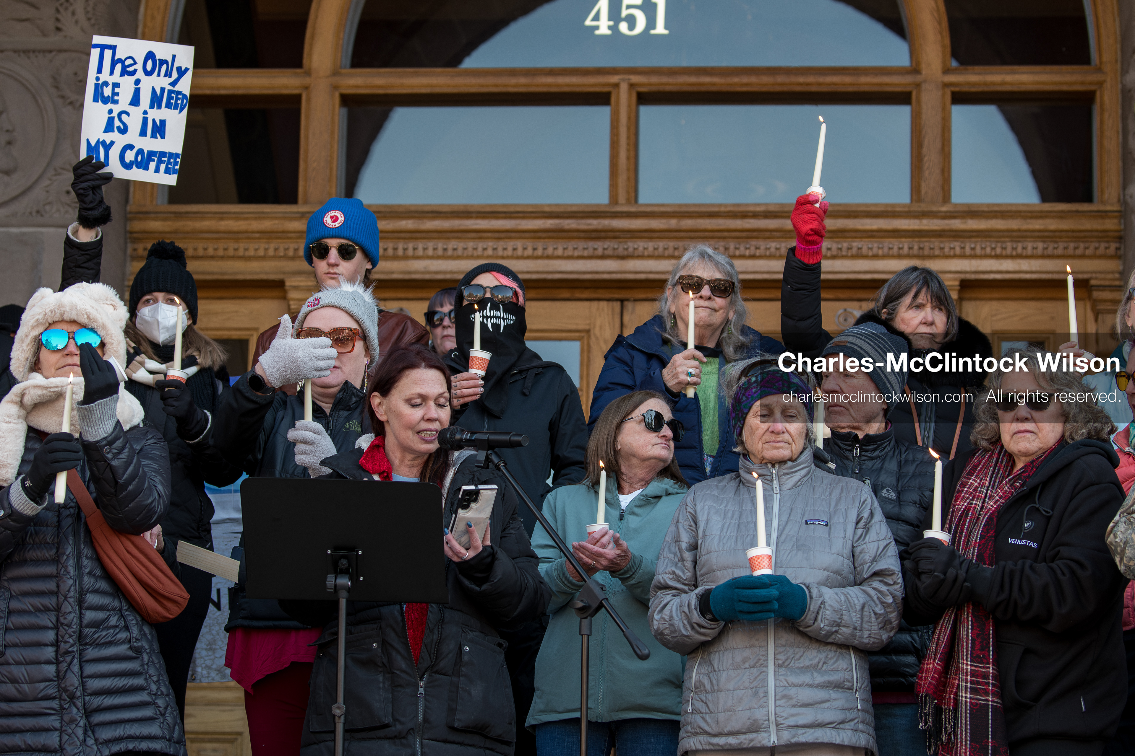 Salt Lake City, Utah, January 10, 2026: Participants hold candles during a vigil for Renee Nicole Good and other victims of ICE enforcement, part of the ICE Out for Good protest at Washington Square Park. (Credit Image: © Charles‑McClintock Wilson/ZUMA Press Wire)