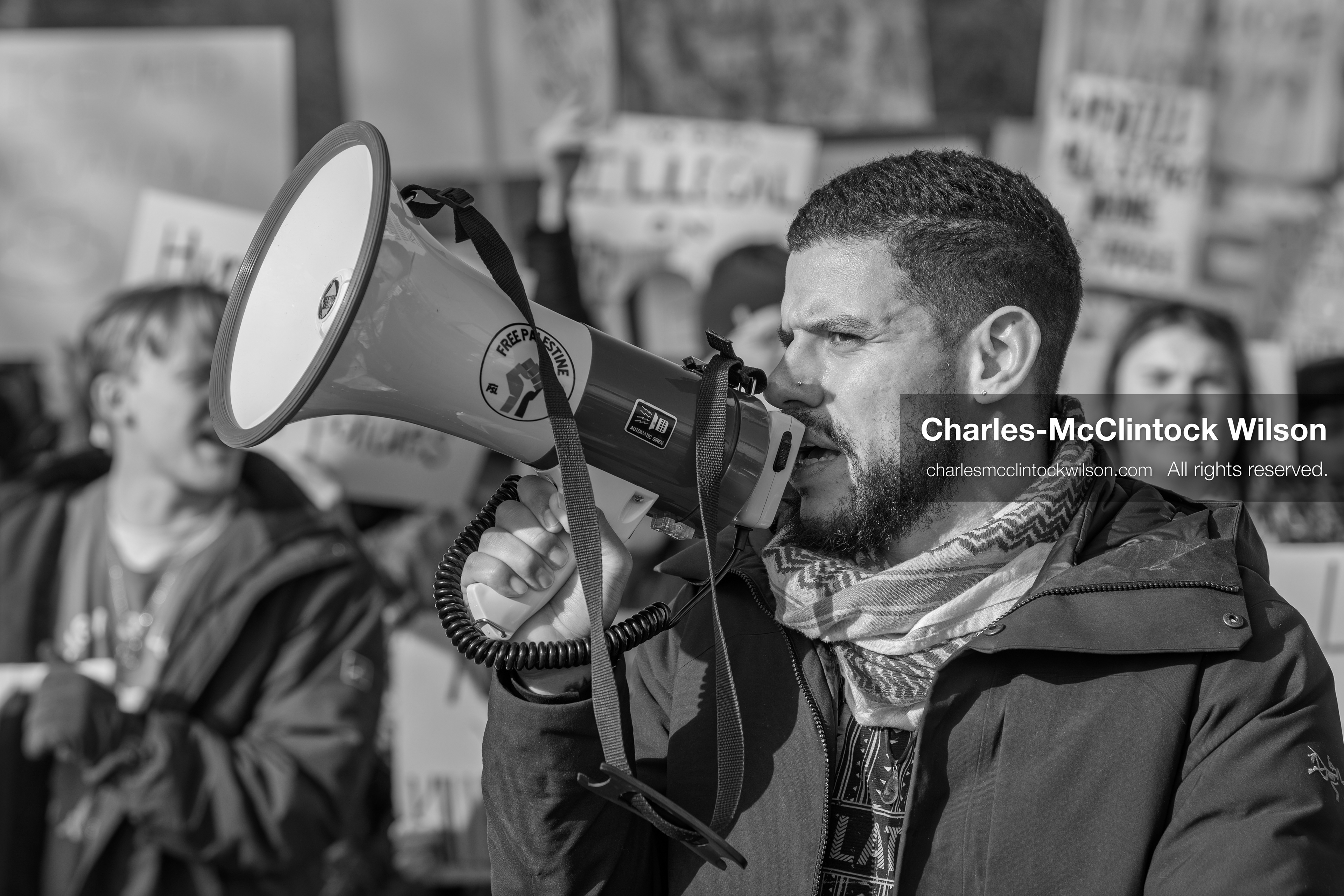 January 30, 2026, Salt Lake City, Utah, USA: A demonstrator speaks through a megaphone during an anti‑ICE protest in Salt Lake City, part of a nationwide response to immigration enforcement policies. (Credit Image: © Charles‑McClintock Wilson/ZUMA Press Wire)