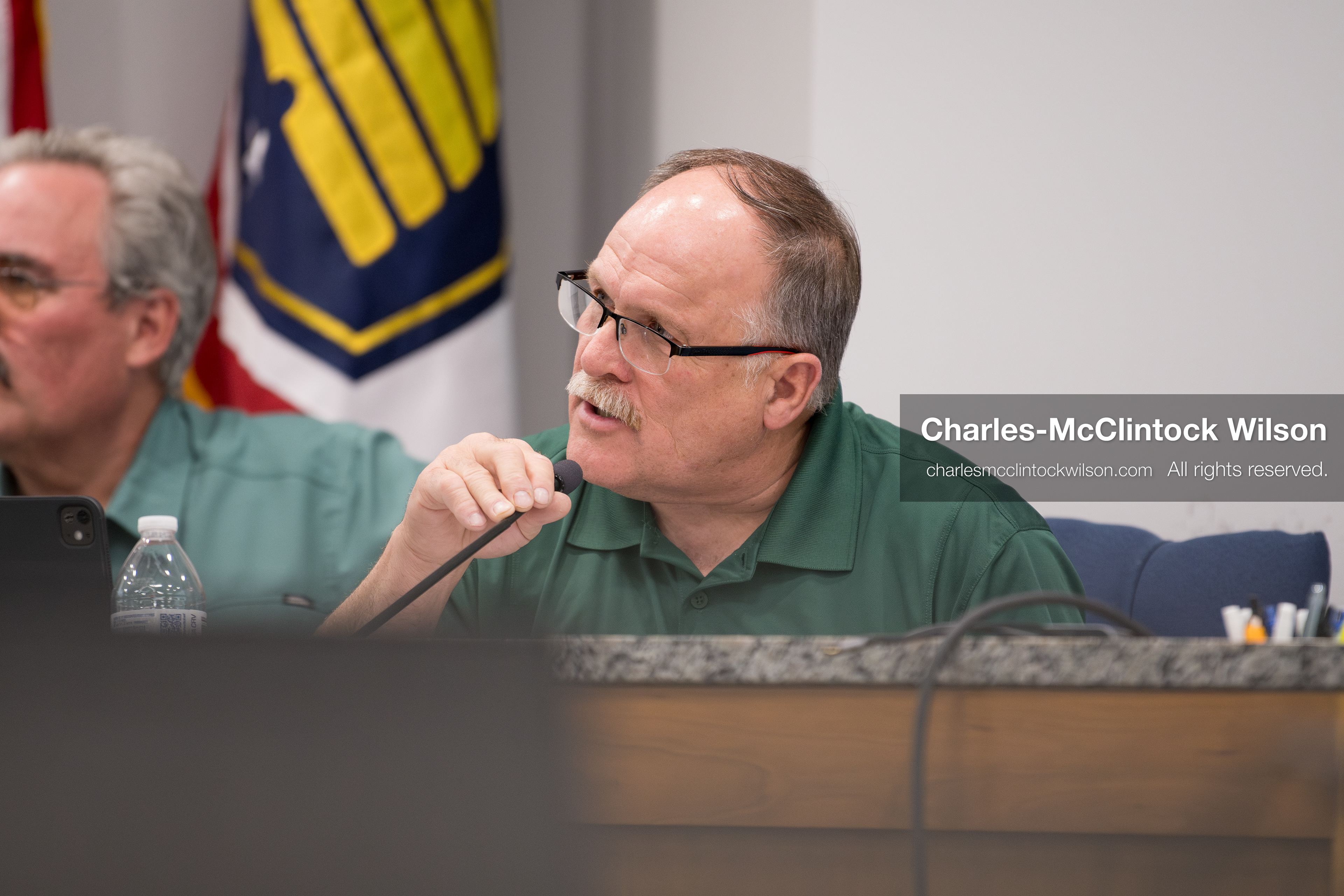 May 13, 2026, Brigham City, Utah, USA: Box Elder County Commissioner TYLER VINCENT speaks into a microphone during the Box Elder County Commission meeting inside the Box Elder County Justice Center in Brigham City, Utah. The meeting addressed the proposed data‑center project backed by businessman Kevin O’Leary, which has drawn public concern over water use, power demand, and transparency. (Credit Image: © Charles‑McClintock Wilson/ZUMA Press Wire)