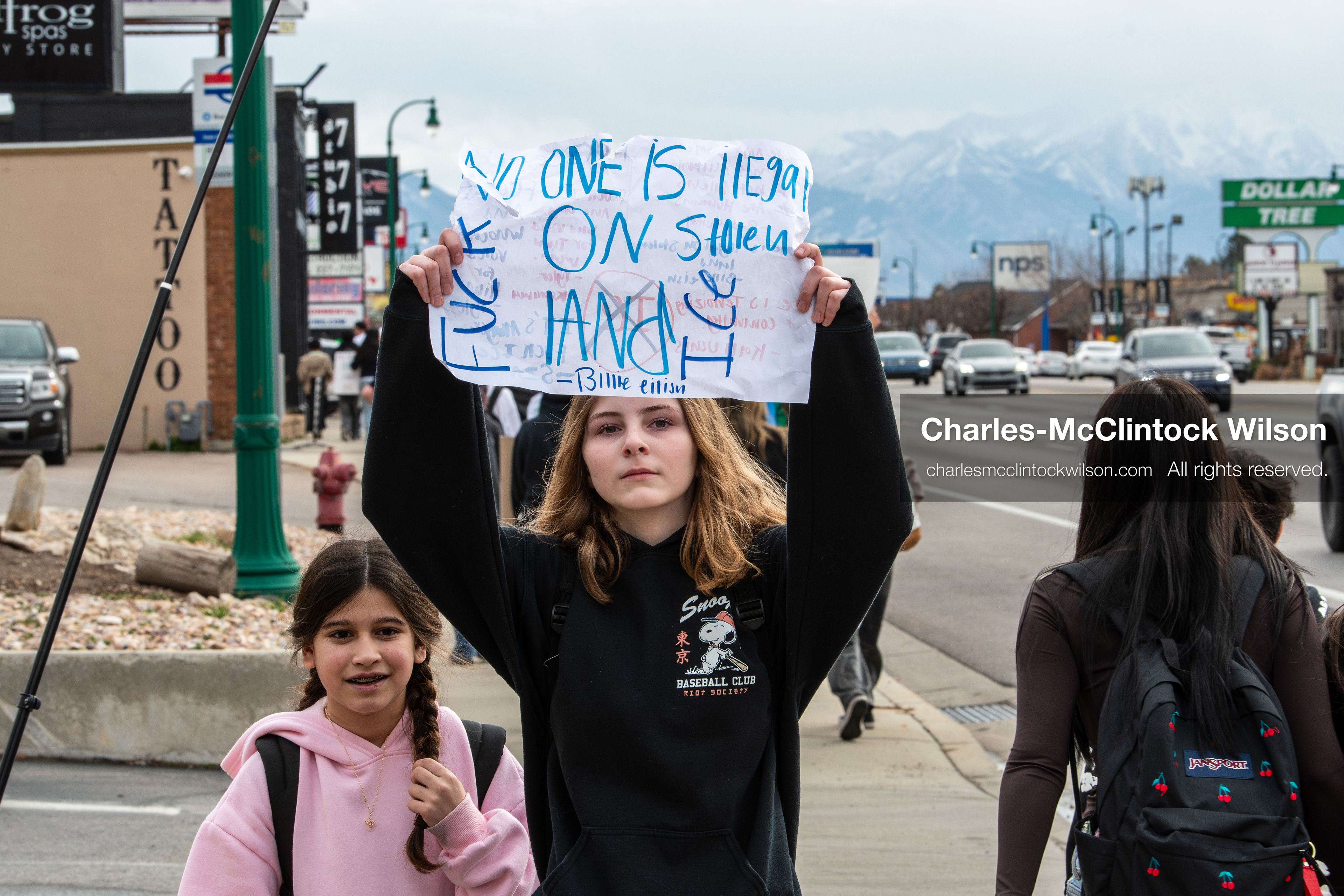 February 11, 2026, Orem, Utah, USA: A student stands along State Street during a student‑led protest involving participants from multiple Orem schools. (Credit Image: © Charles‑McClintock Wilson/ZUMA Press Wire)