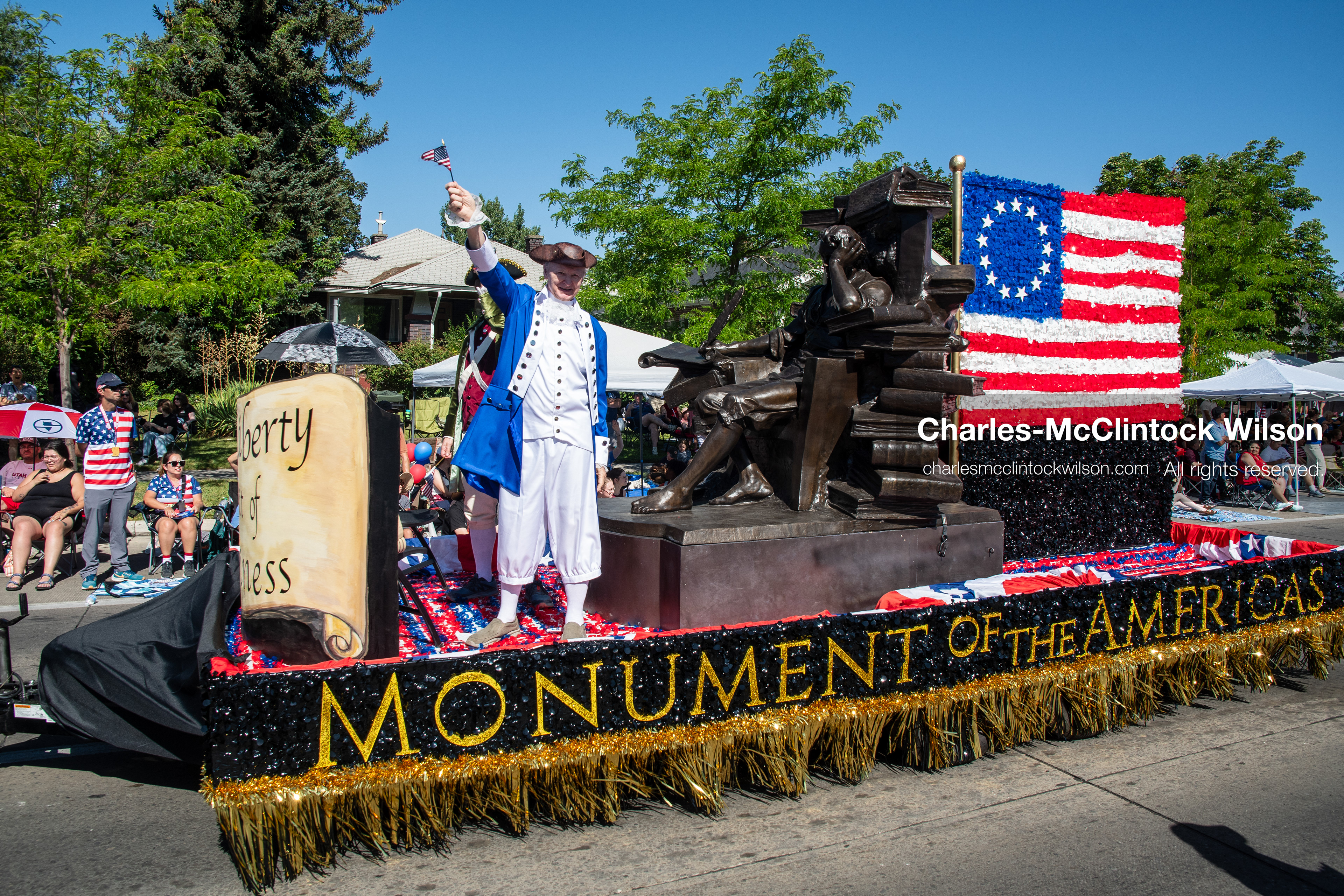 July 4, 2026, Provo, Utah, USA: Participants dressed in colonial attire carry a banner reading ''Liberty'' along the route during America's Freedom Festival Grand Parade in Provo, Utah, Saturday, July 4, 2026. The annual event drew thousands of spectators to the downtown corridor. (Credit Image: © Charles-McClintock Wilson/ZUMA Press Wire)