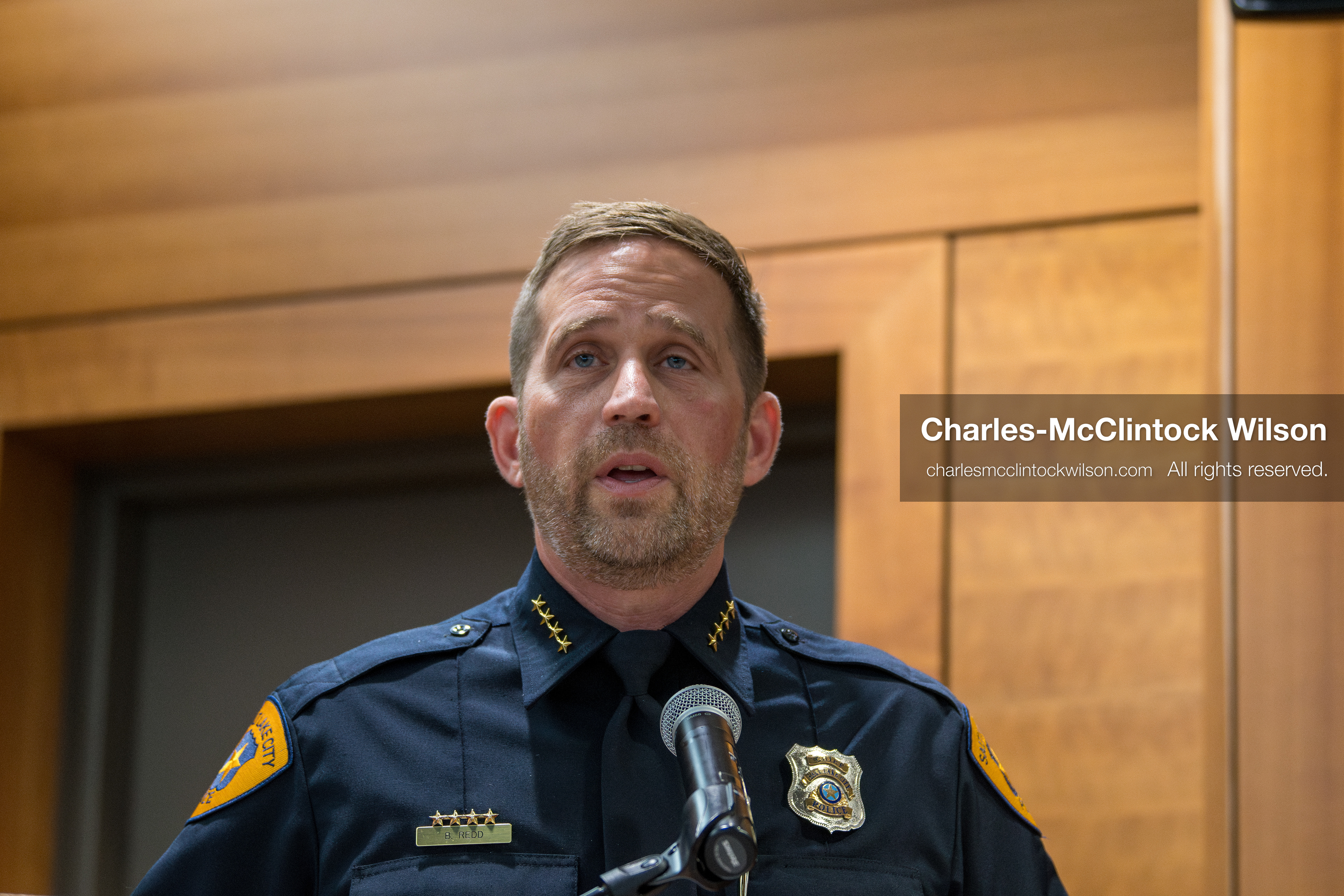 January 8, 2026, Salt Lake City, Utah, USA: Salt Lake City Police Chief BRIAN REDD speaks during a press conference at the Salt Lake City Public Safety Building in Salt Lake City, Utah, on Jan. 8, 2026. Officials provided updates on the investigation into the shooting outside an LDS meetinghouse on Redwood Road the previous night, where 38 year old Sione Vatuvei and 46 year old Vaea Tulikihihifo were killed and six others were wounded during a memorial service. Police said they have solid leads and are reviewing surveillance video and license plate reader data. (Credit Image: © Charles-McClintock Wilson/ZUMA Press Wire)