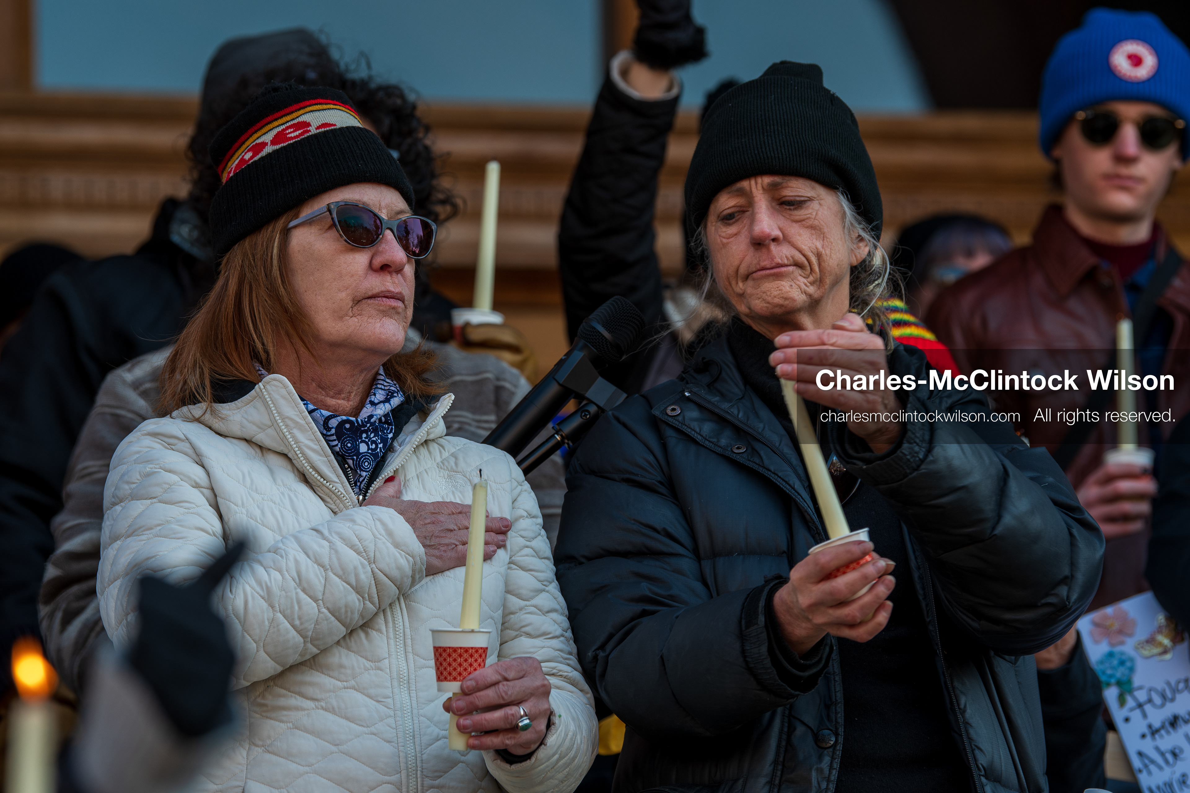 Salt Lake City, Utah, January 10, 2026: Participants hold candles during a vigil for Renee Nicole Good and other victims of ICE enforcement, part of the ICE Out for Good protest at Washington Square Park. (Credit Image: © Charles‑McClintock Wilson/ZUMA Press Wire)