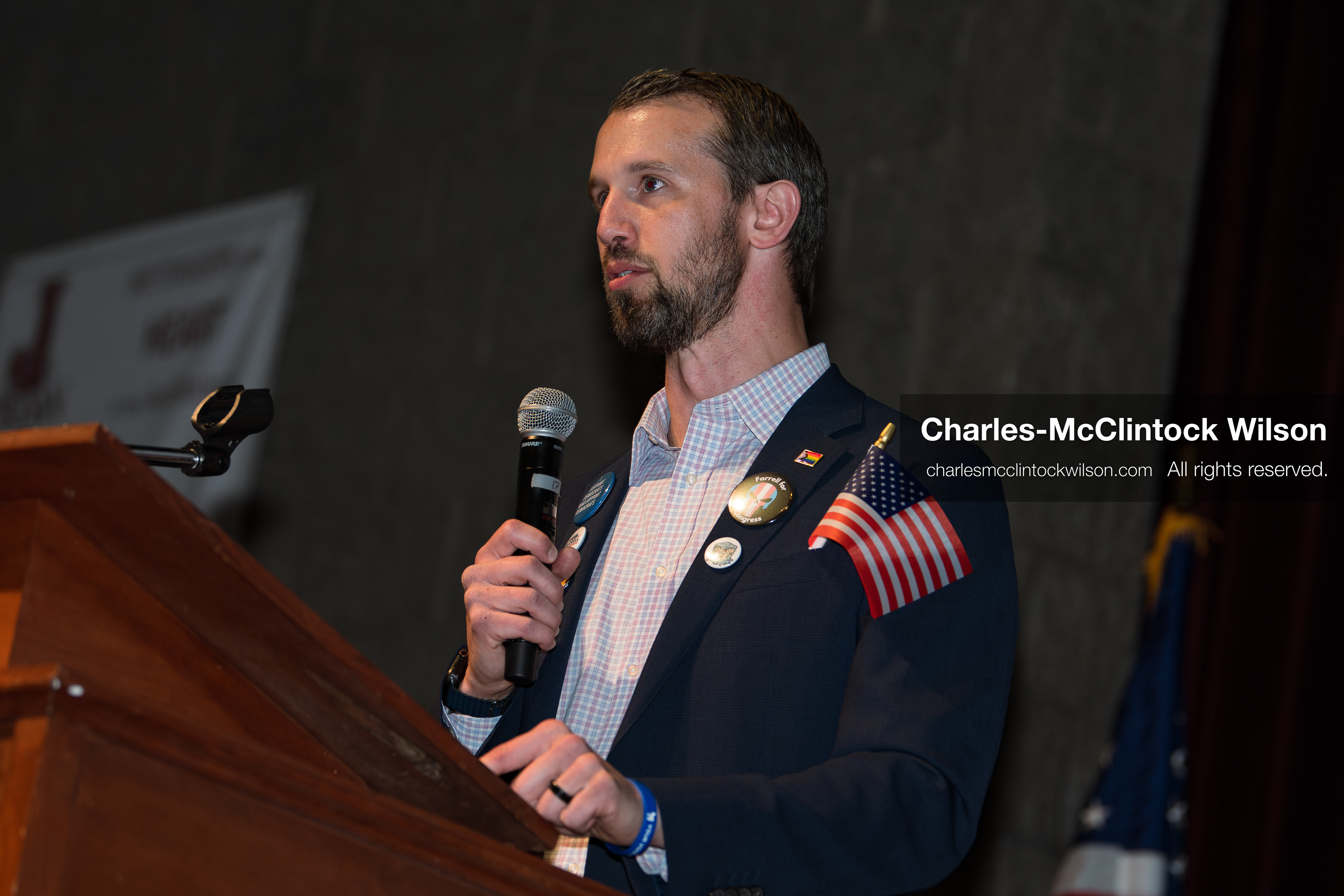 April 25, 2026, Sandy, Utah, USA: MICHAEL FARRELL, a candidate for the Democratic nomination in Utah's 1st Congressional District, speaks during the 2026 Utah Democratic Convention at Jordan High School in Sandy. (Credit Image: © Charles-McClintock Wilson/ZUMA Press Wire)