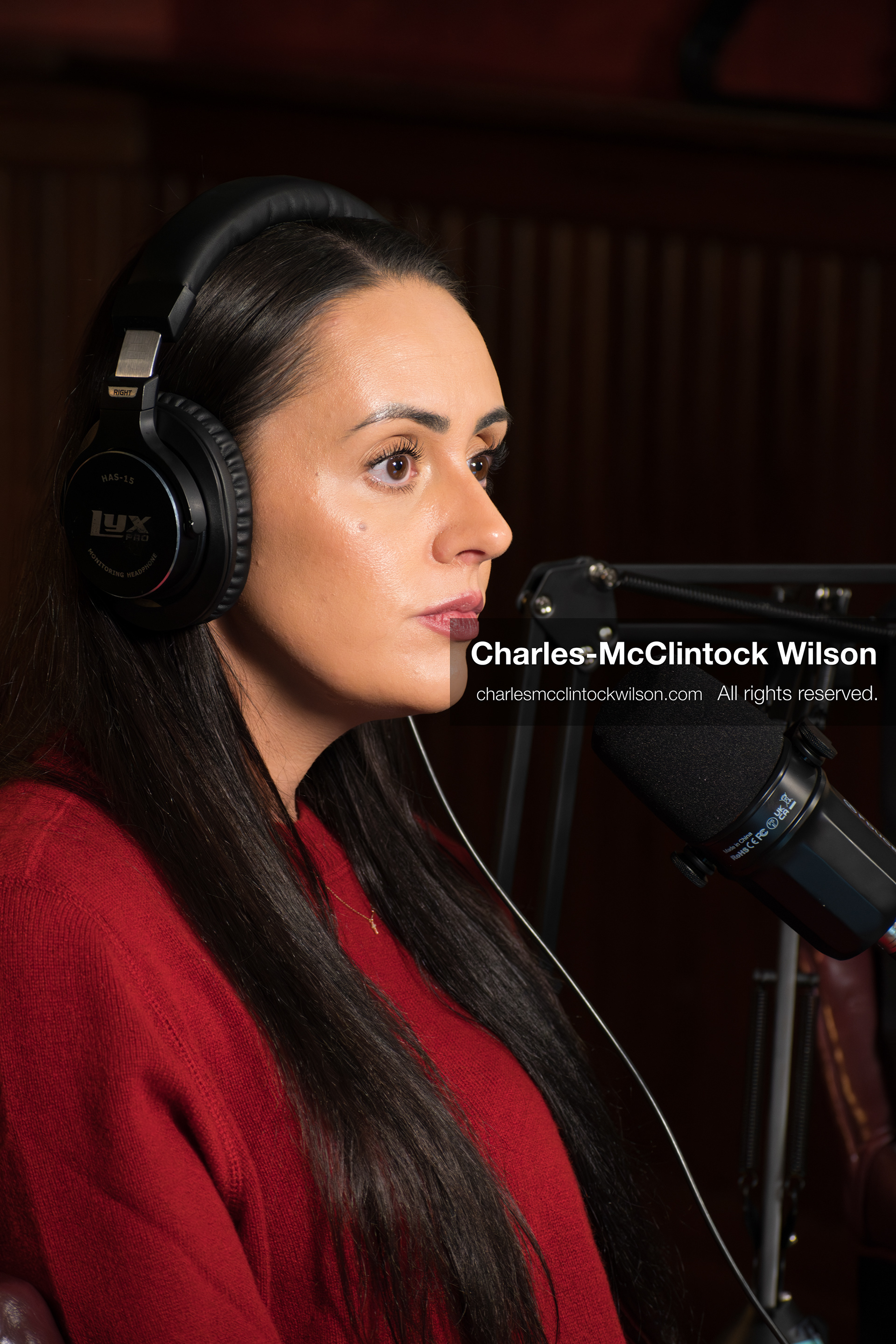November 22, 2025 – Salt Lake City, Utah, USA: Brandi Siciliani listens during the recording of an episode of The Brandi & Billie Show, an independent podcast known for its long-form commentary on politics, culture, and major world events. (Credit Image: © Charles‑McClintock Wilson)