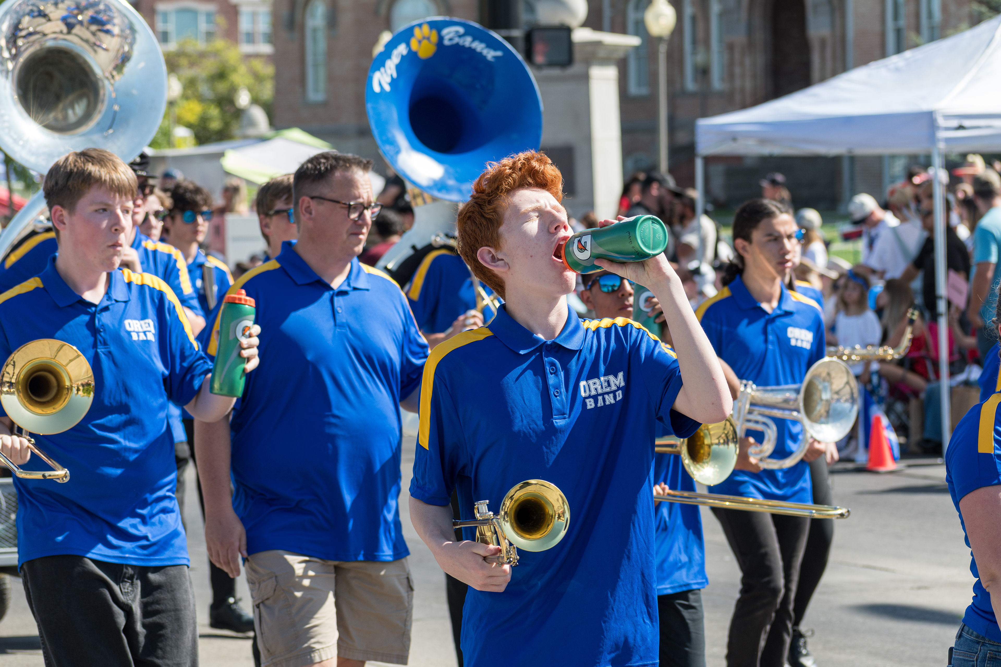Provo, Utah – July 4, 2025: A marching band performs along Center Street during the Freedom Festival Grand Parade, part of the city’s annual Independence Day celebration.