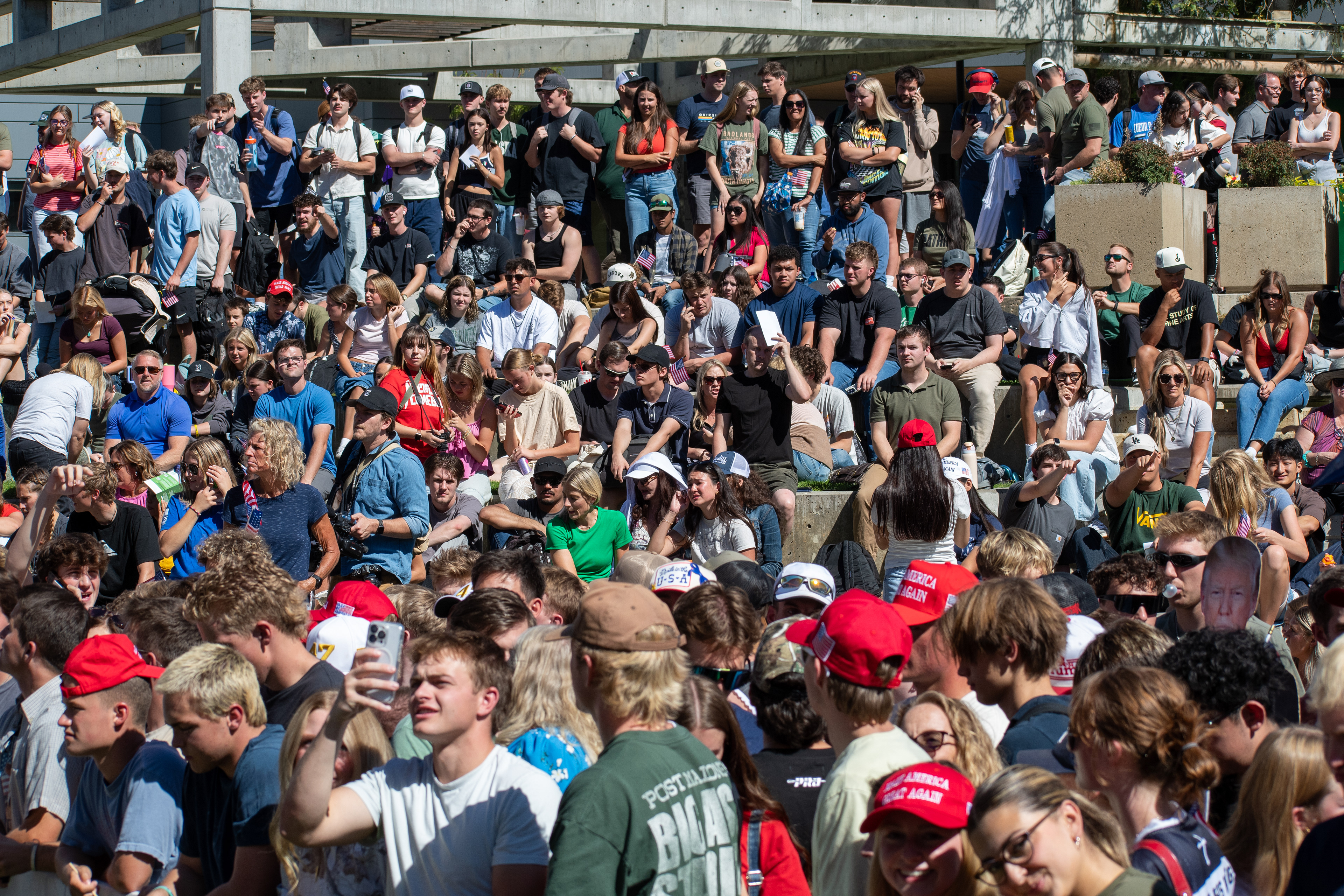  OREM, UTAH – SEPTEMBER 10, 2025: Attendees gather in close formation at Utah Valley University for the opening stop of the American Comeback Tour. The image captures a moment of shared anticipation and civic presence, reflecting the energy, emotion, and communal engagement that defined the event’s intended spirit. © Charles-McClintock Wilson / ZUMA Press