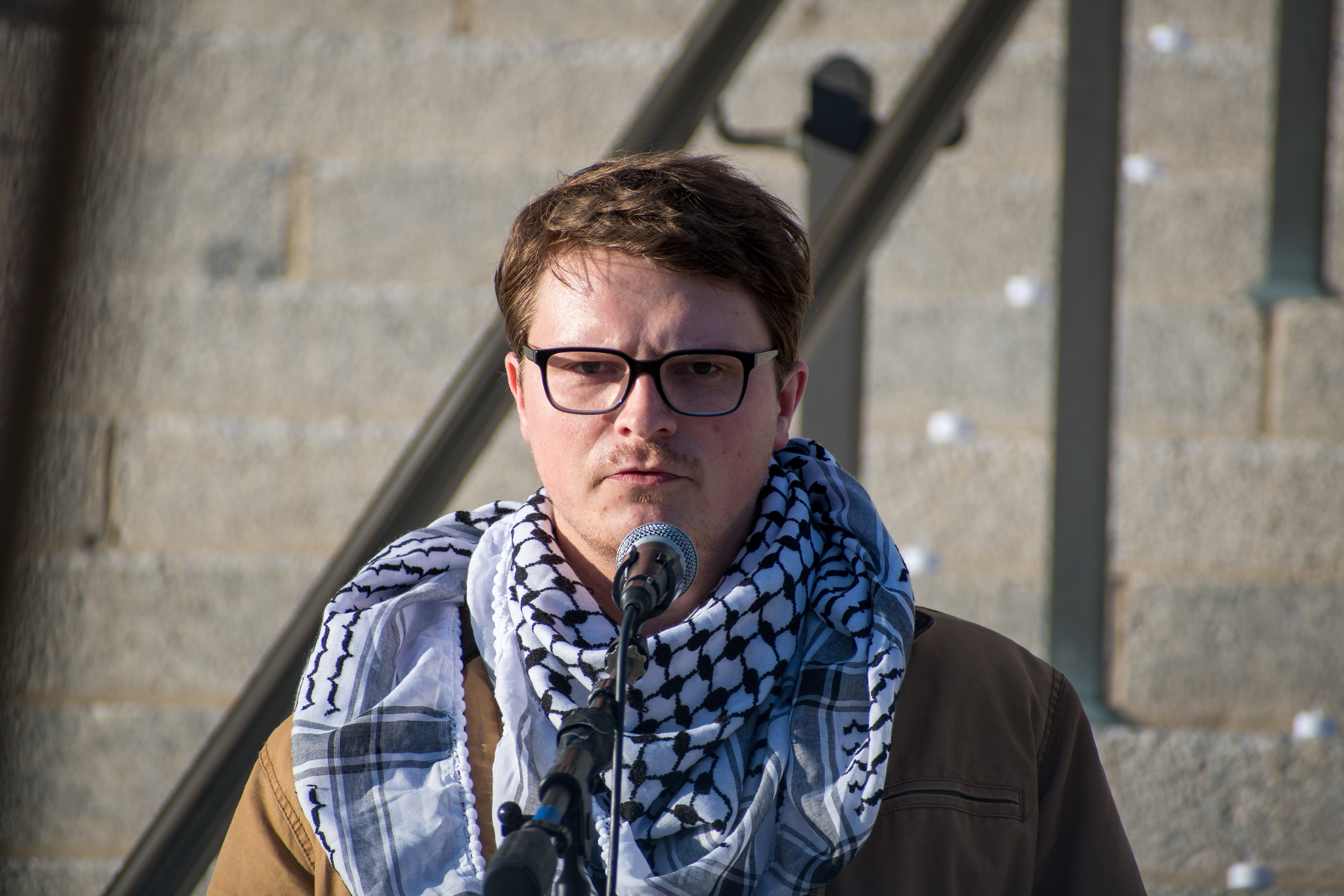 October 10, 2025, Salt Lake City, Utah, USA: A speaker addresses attendees during the Free Palestine Rally organized in front of the Utah State Capitol. (Credit Image: © Charles-McClintock Wilson/ZUMA Press Wire)